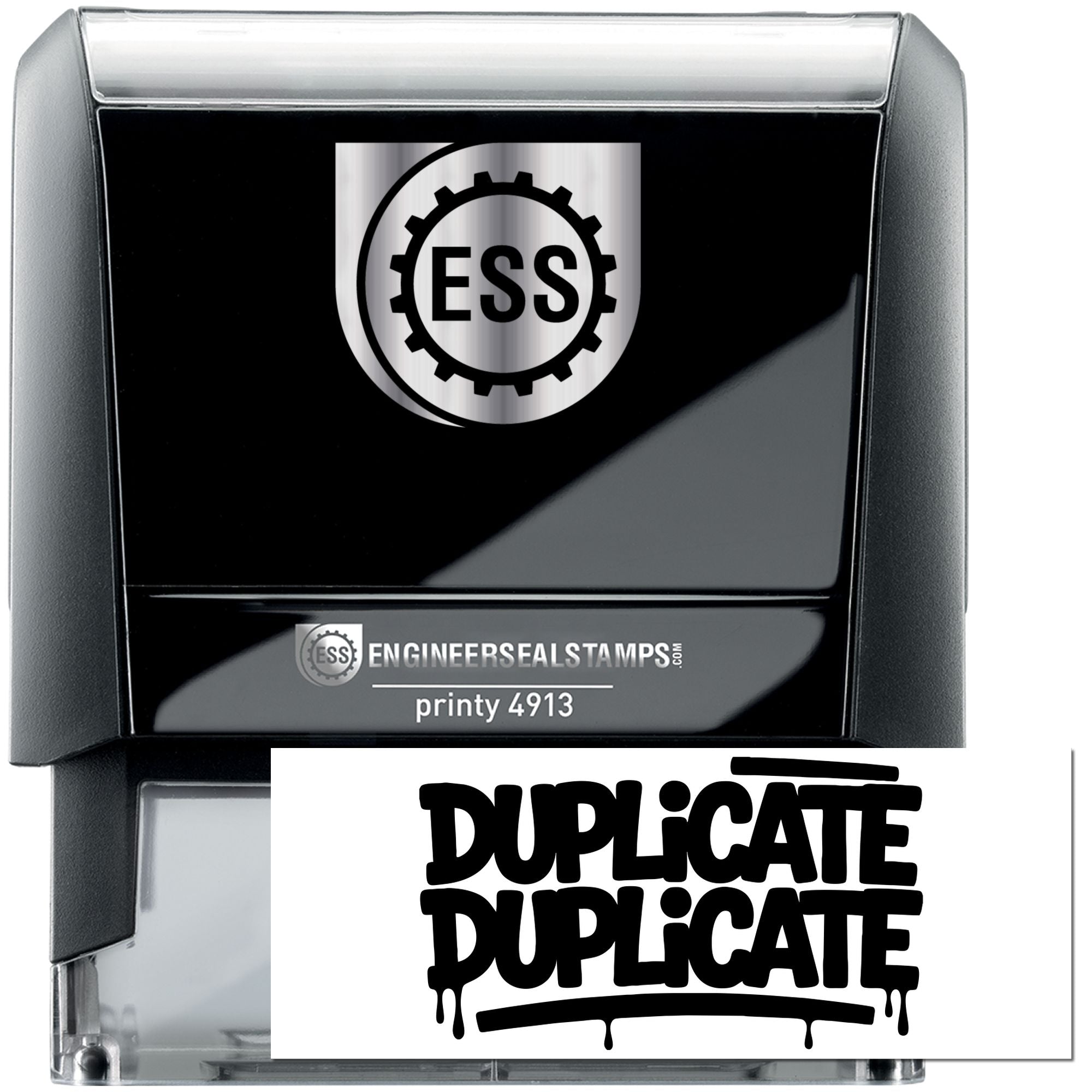 Black self-inking engineer seal stamp, black and silver, with ESS logo and duplicate imprint graphic.