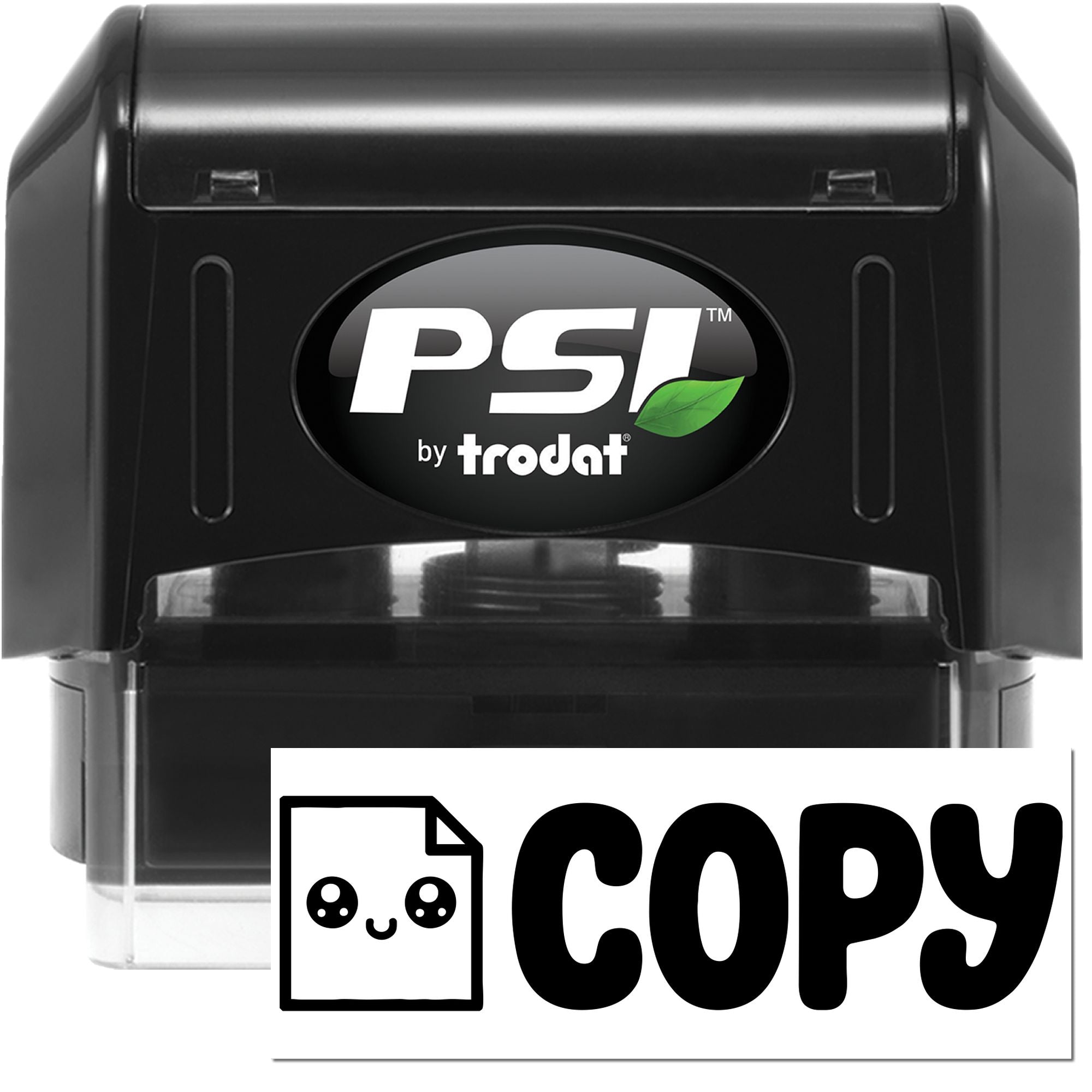 Black PSI by Trodat self-inking stamp and seal with clear cover and bold COPY label
