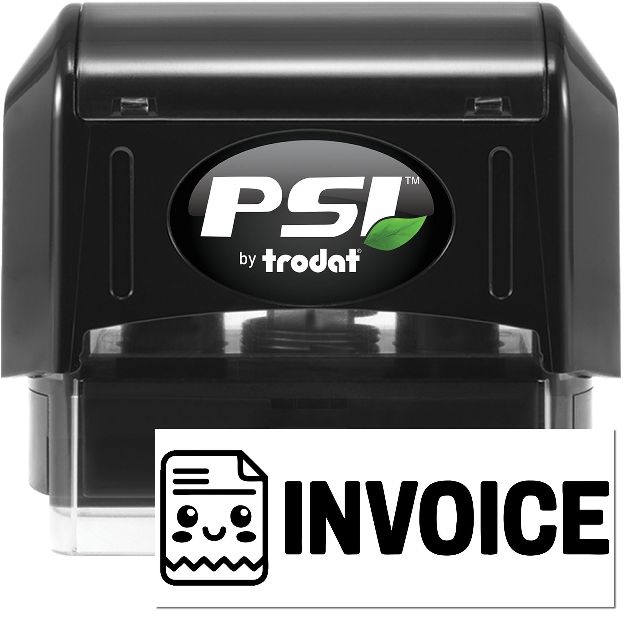 Black PSI by Trodat self-inking stamp and seal with invoice icon