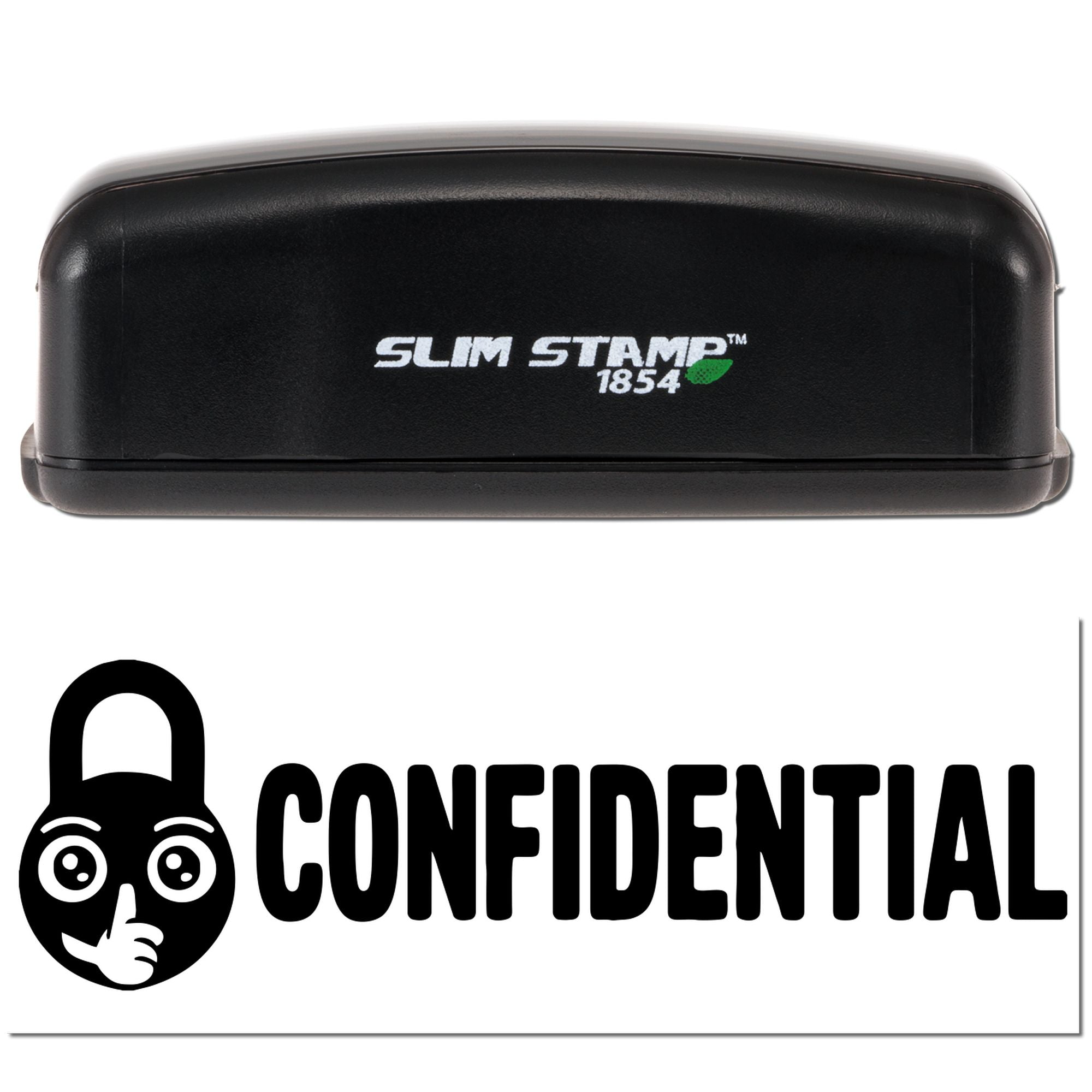 Black Slim Stamp 1854 self-inking confidential stamp and seal on white background