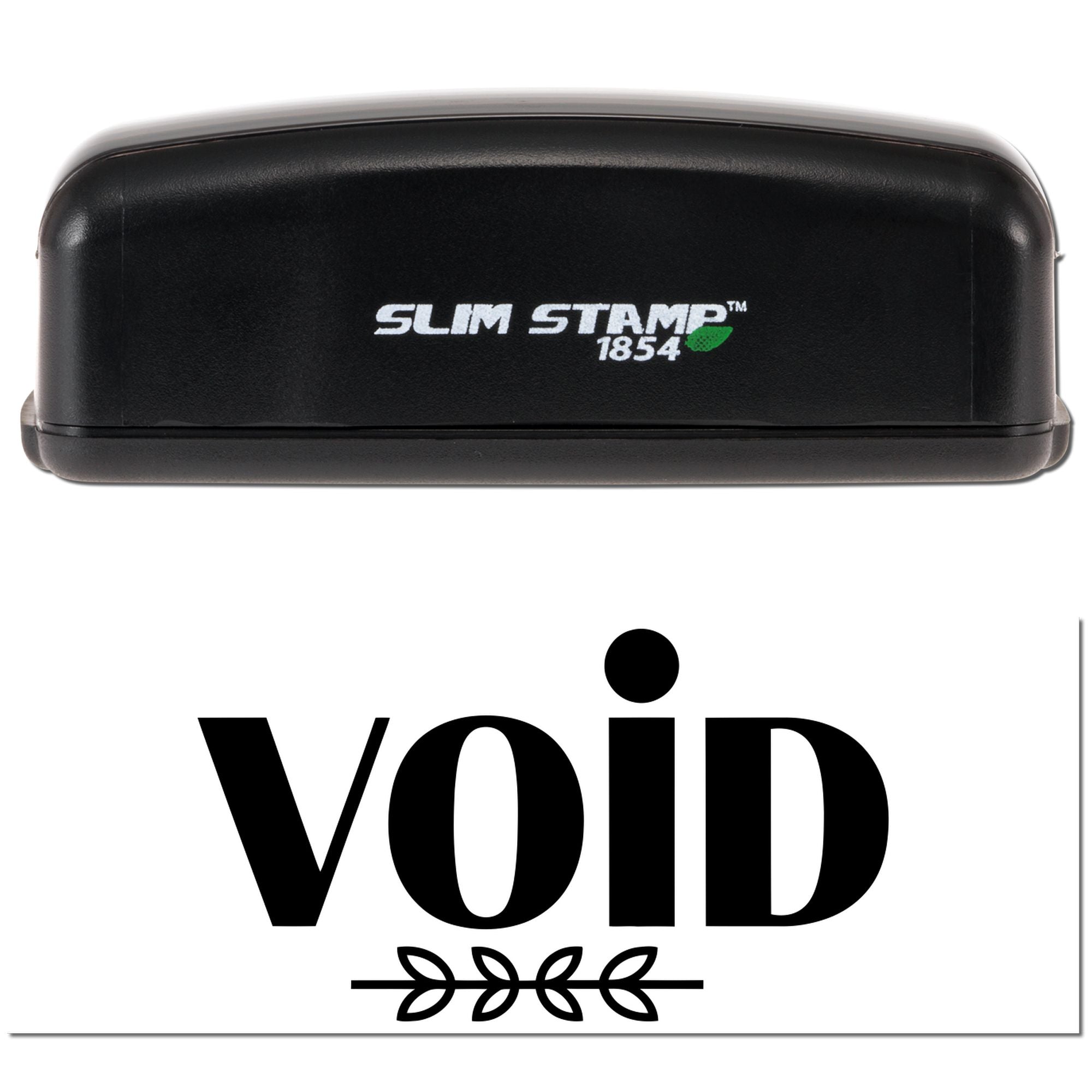 Black Slim Stamp 1854 stamp and Void seal, with leaf motif on white background