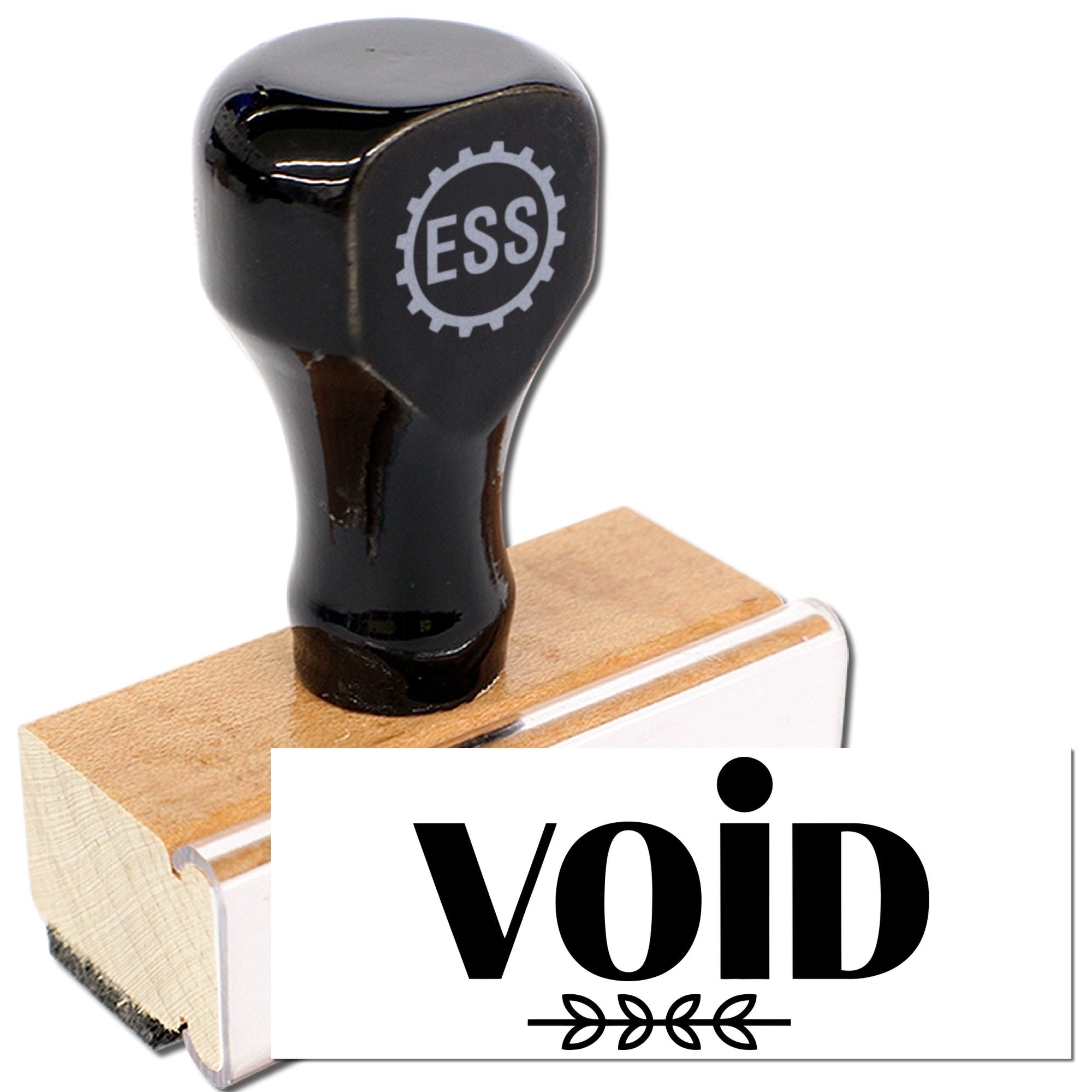 Black ESS self-inking stamp and wooden seal block with white void imprint