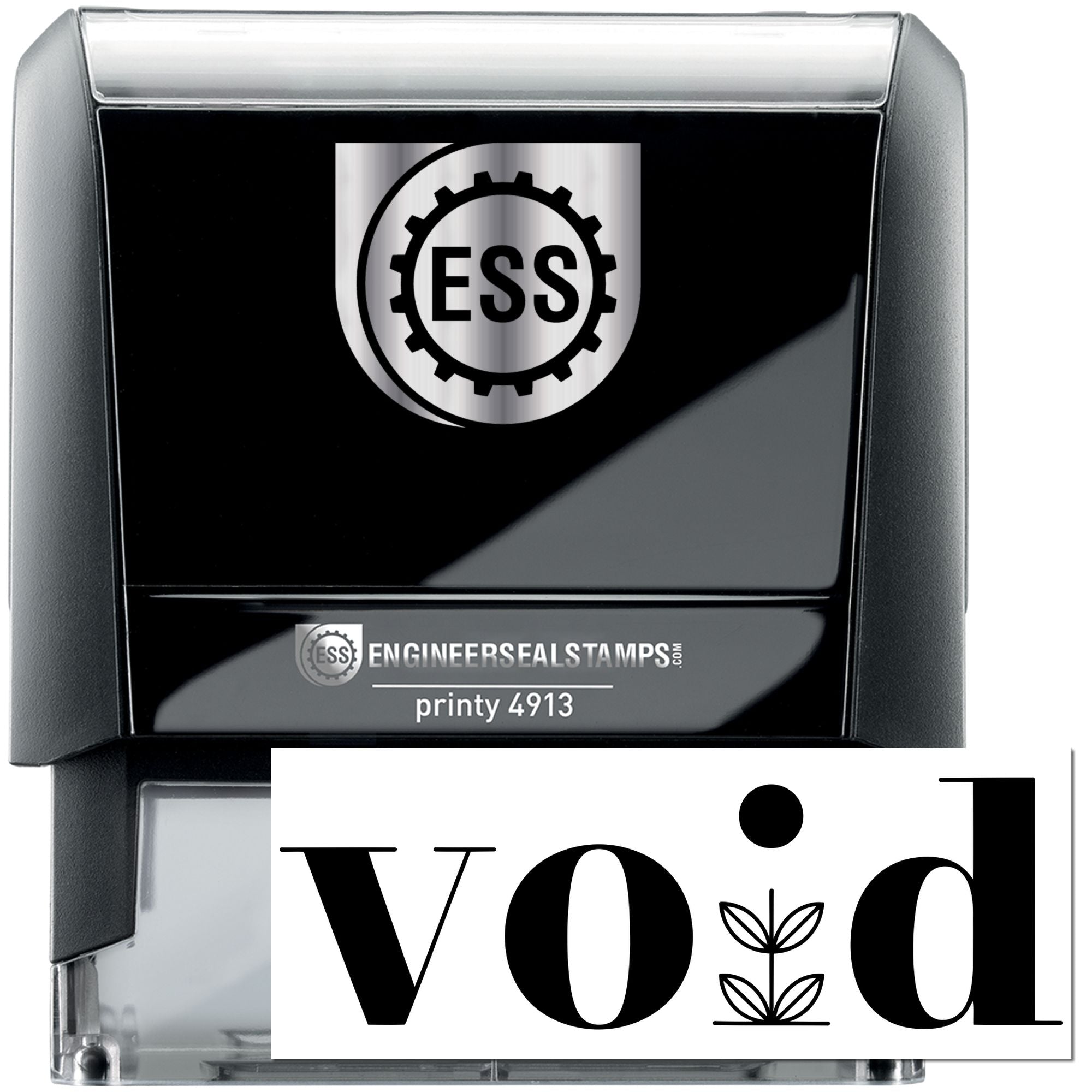 Black ESS self-inking engineer seal stamp, Printy 4913, with silver logo and void imprint