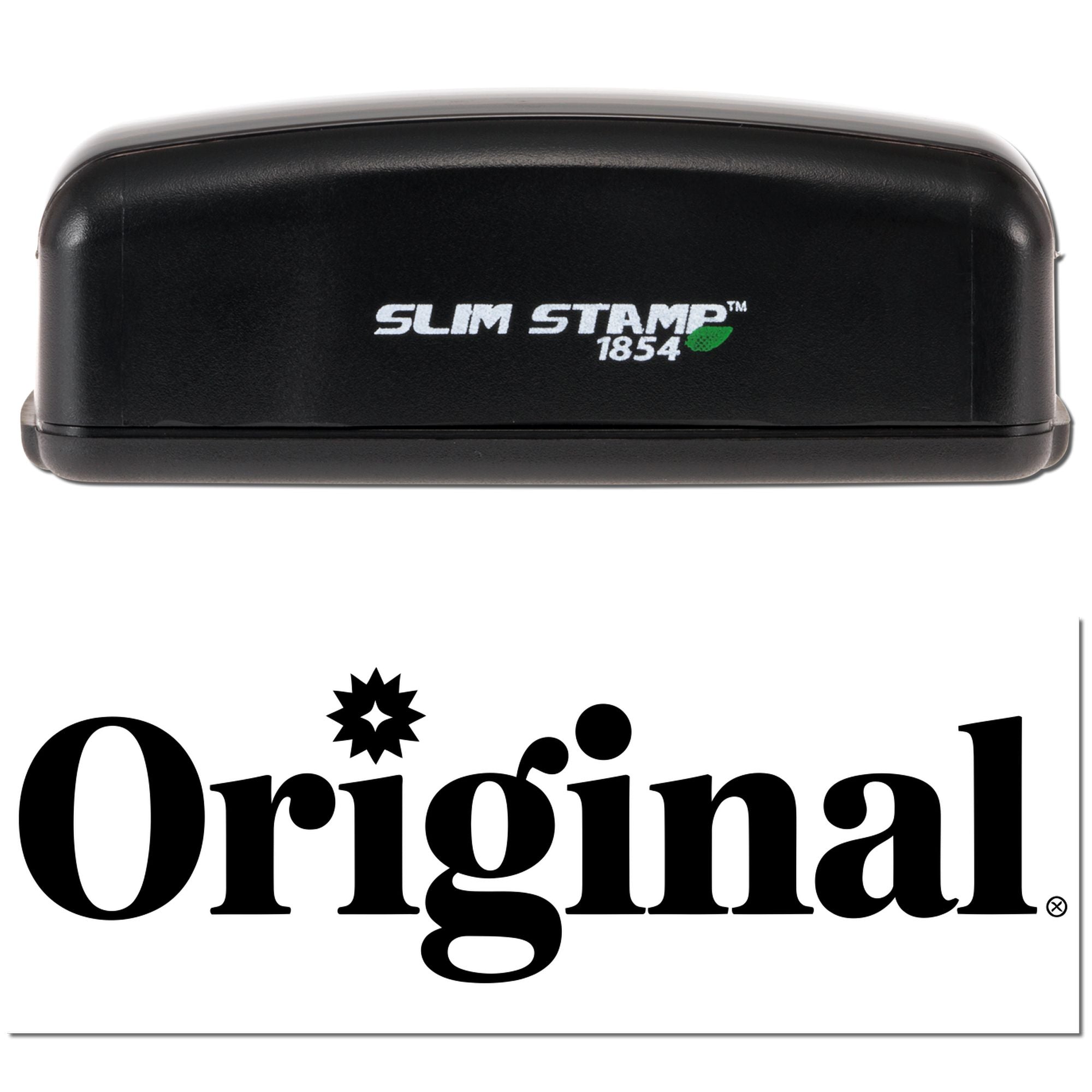 Black Slim Stamp 1854 stamp and seal with white logo, green leaf, and bold black Original imprint on white background