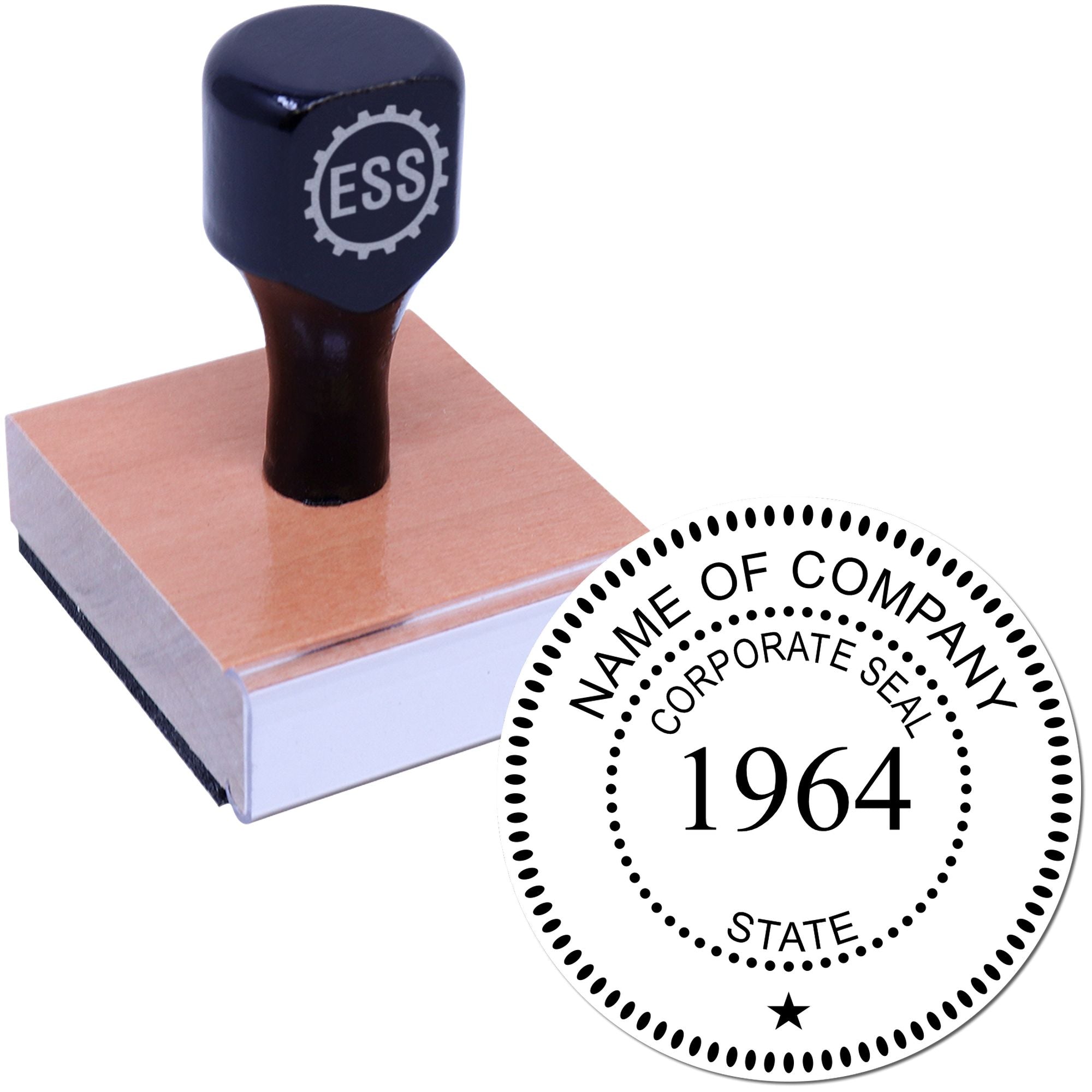 Wood Handle Corpoate Seal Stamp with Year - Engineer Seal Stamps