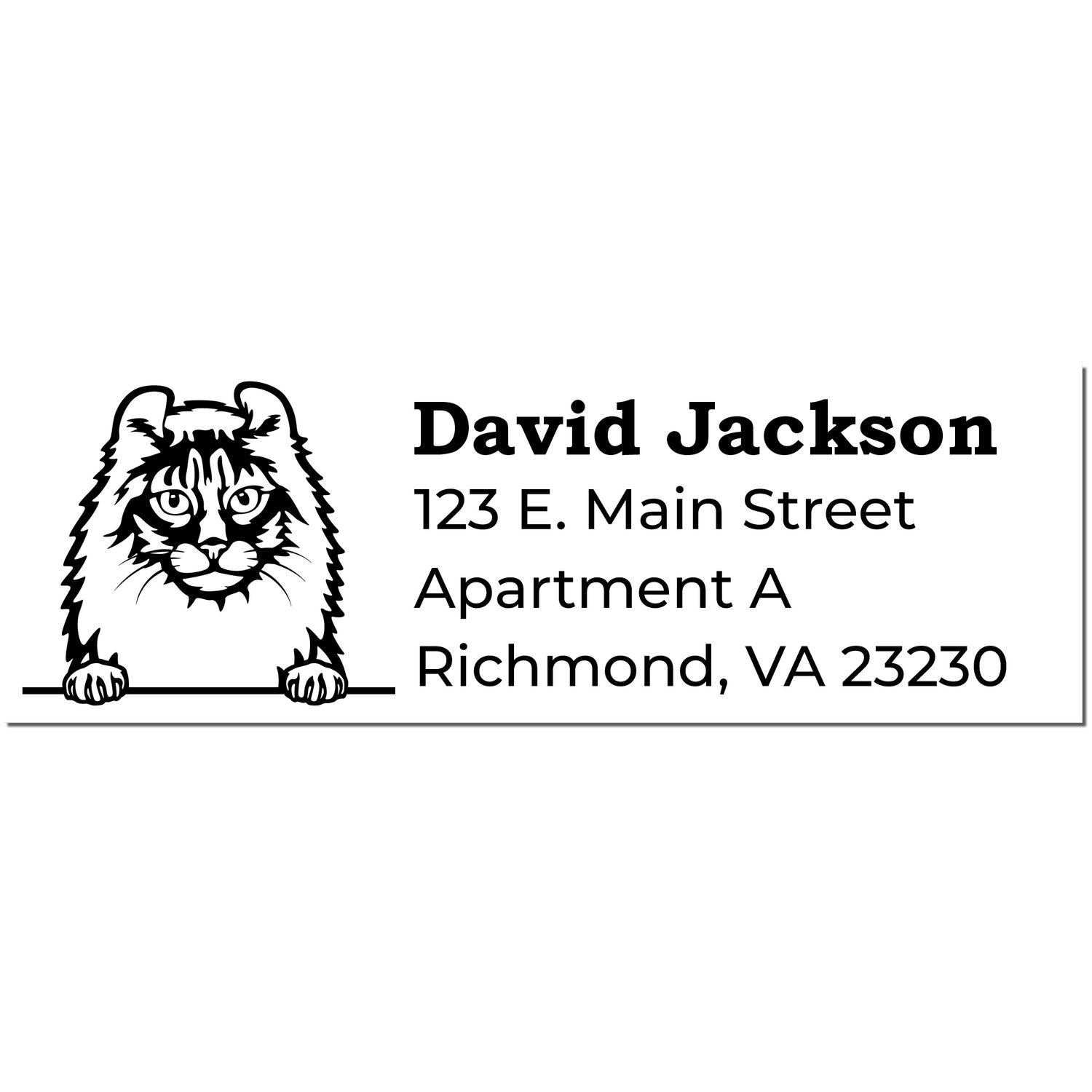 PSI Pre-Inked Peeking American Curl Cat Personalized Address Stamp featuring a cute cat illustration above a customizable address. Perfect for adding a personal touch to your mail.