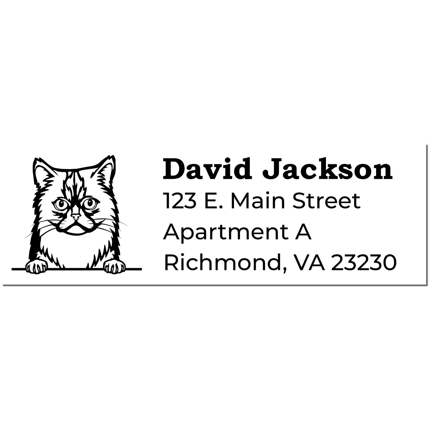 Wood Handle Asian Semi Long Hair Cat Address Stamp featuring a detailed cat illustration with customizable address text. Perfect for personalizing mail with a touch of feline charm.