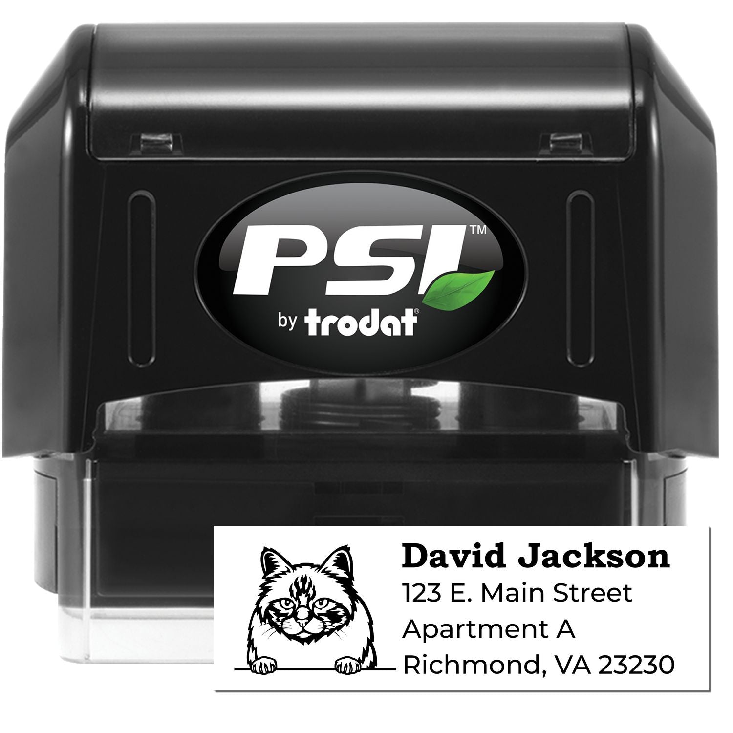 PSI Pre-Inked Peeking Birman Cat Personalized Address Stamp featuring a Birman cat illustration and customizable address area. Ideal for adding a personal touch to mail.