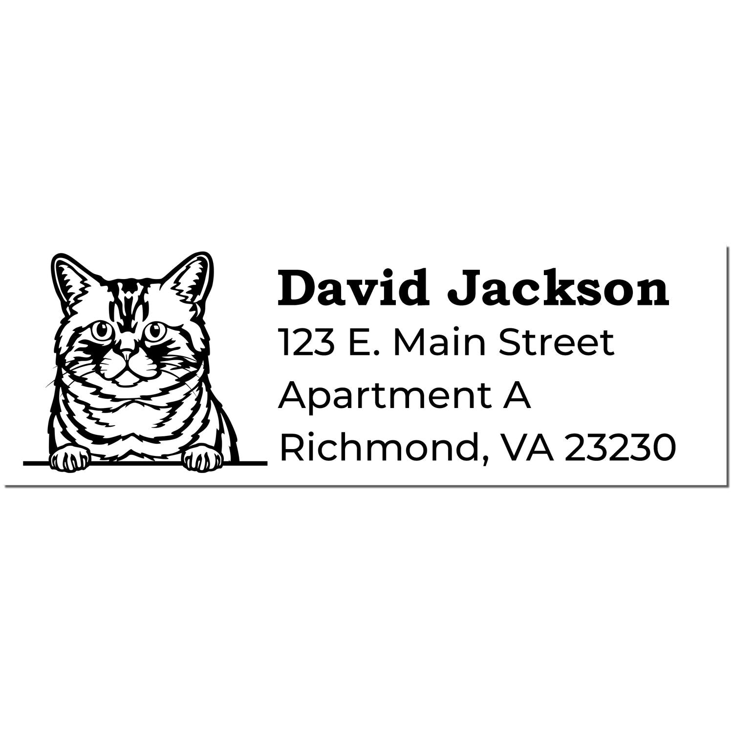 Wood Handle Brazilian Shorthair Cat Address Stamp featuring a detailed cat illustration and customizable address text. Perfect for personalizing mail with a touch of feline charm.