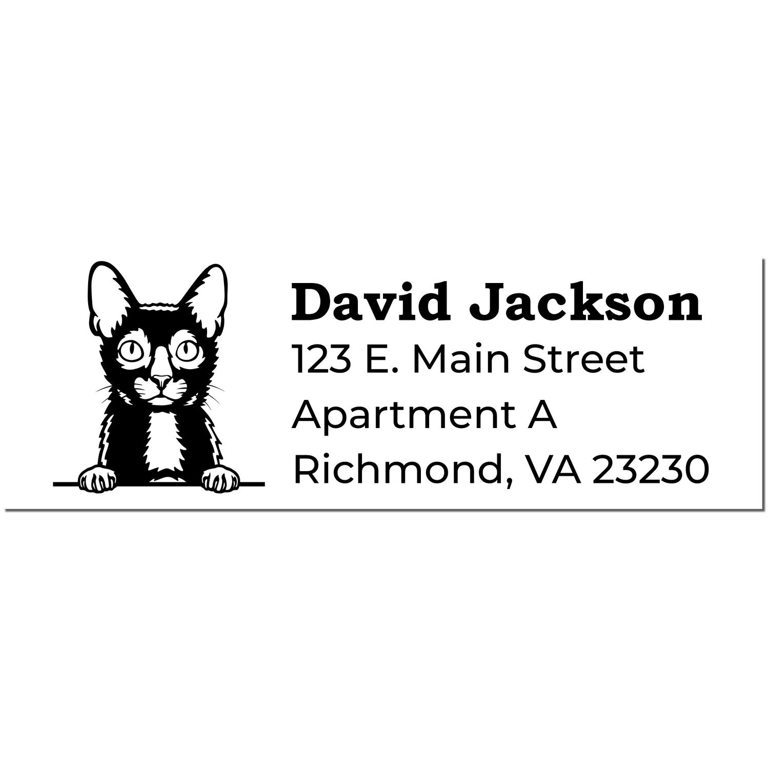 Wood Handle Lykoi Cat Address Stamp featuring a cute Lykoi cat illustration with customizable address text. Perfect for personalizing mail with a unique feline touch.