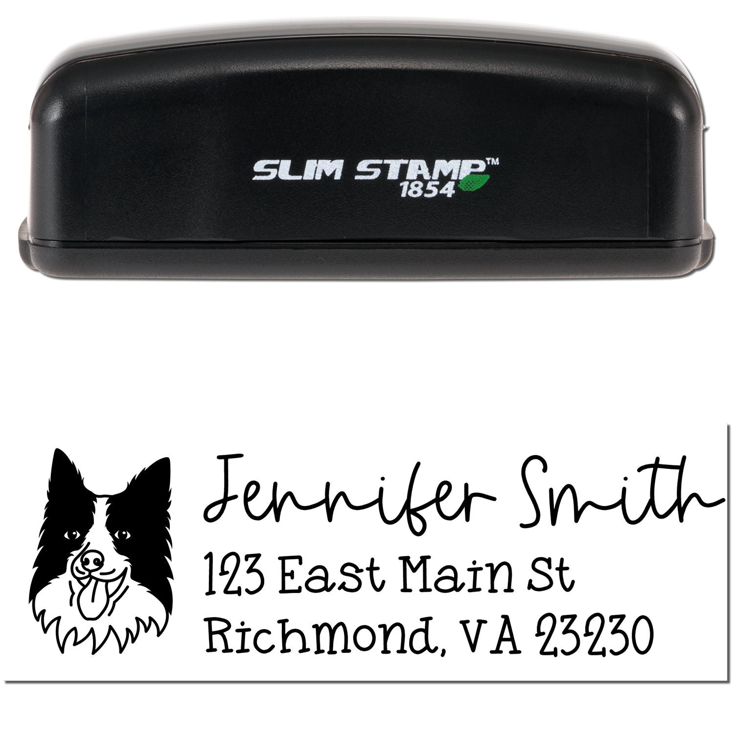 Slim Customized Address Stamp Border Collie Dog Outline - Engineer Seal Stamps