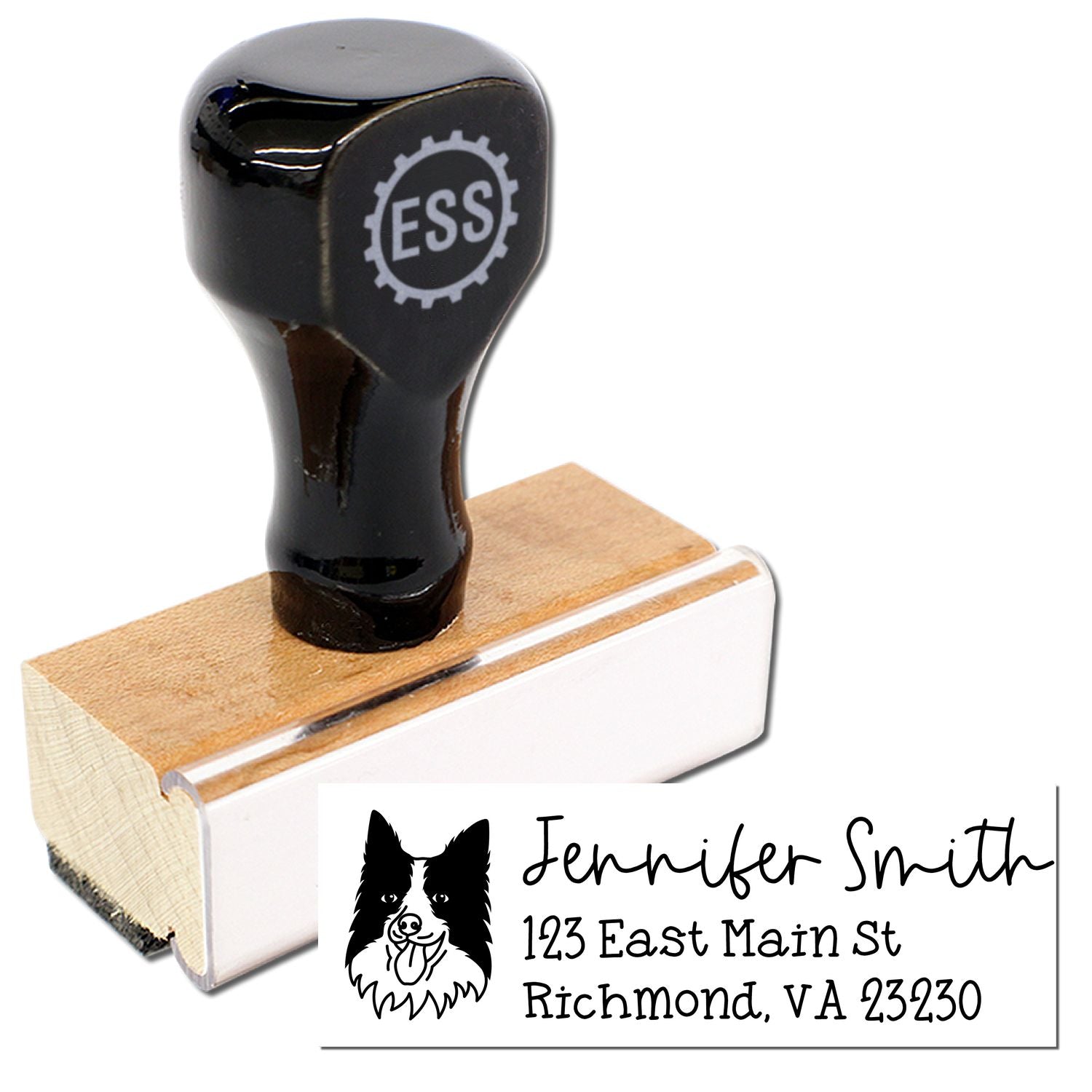 Wood Handle Border Collie Dog Address Stamp Custom