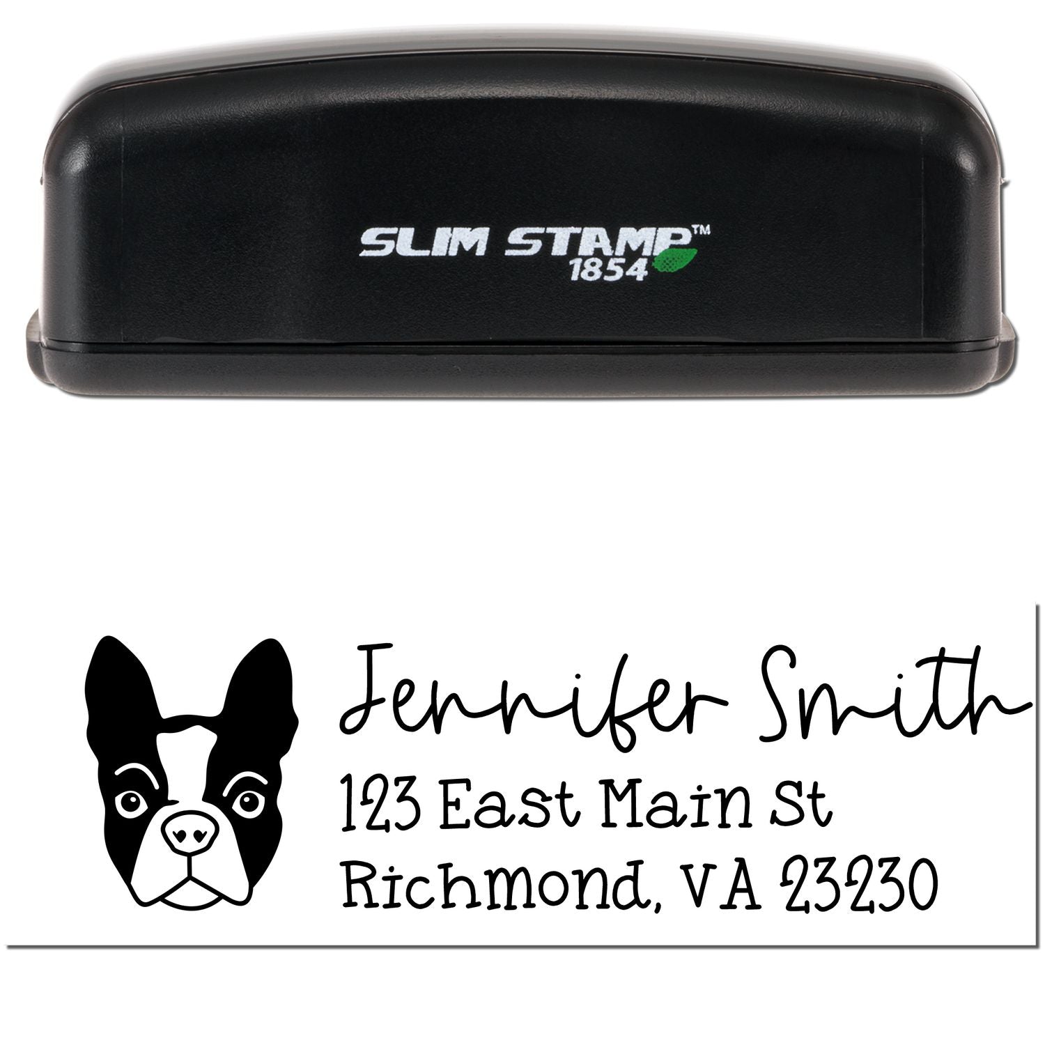 Slim Customized Address Stamp Boston Terrier Dog Outline - Engineer Seal Stamps