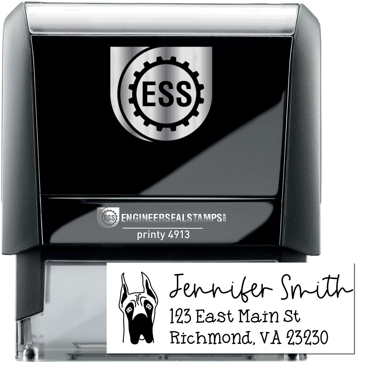 Self-Inking Great Dane Ears Up Dog Outline Return Address Stamp Personalized