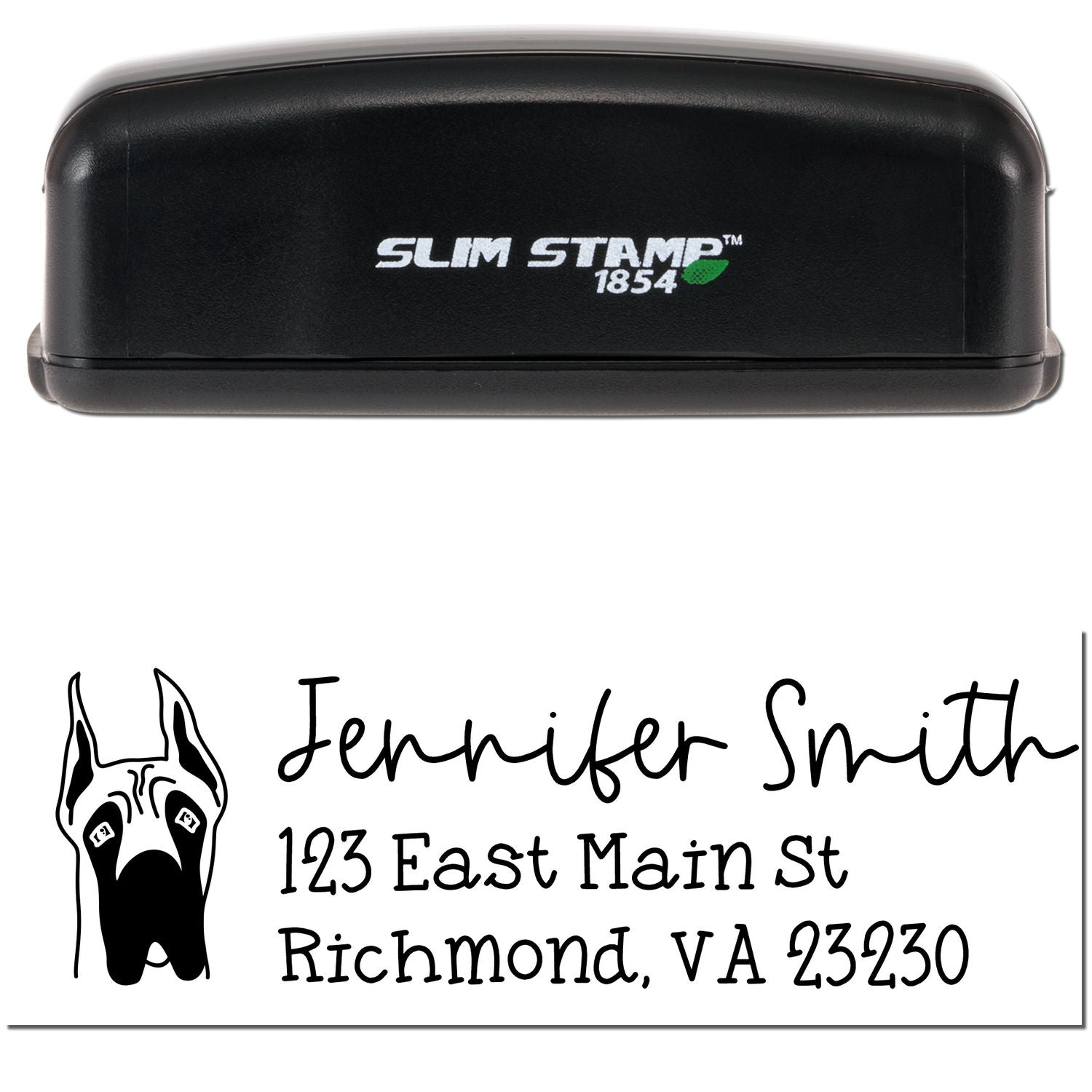 Slim Customized Address Stamp Great Dane Ears Up Dog Outline - Engineer Seal Stamps