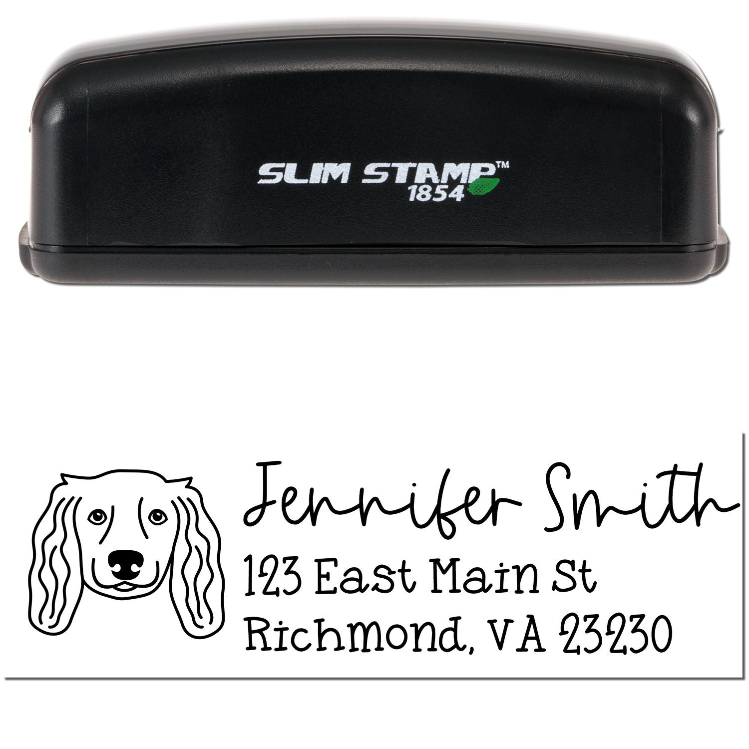 Slim Customized Address Stamp Long Haired Dachshund Dog Outline - Engineer Seal Stamps