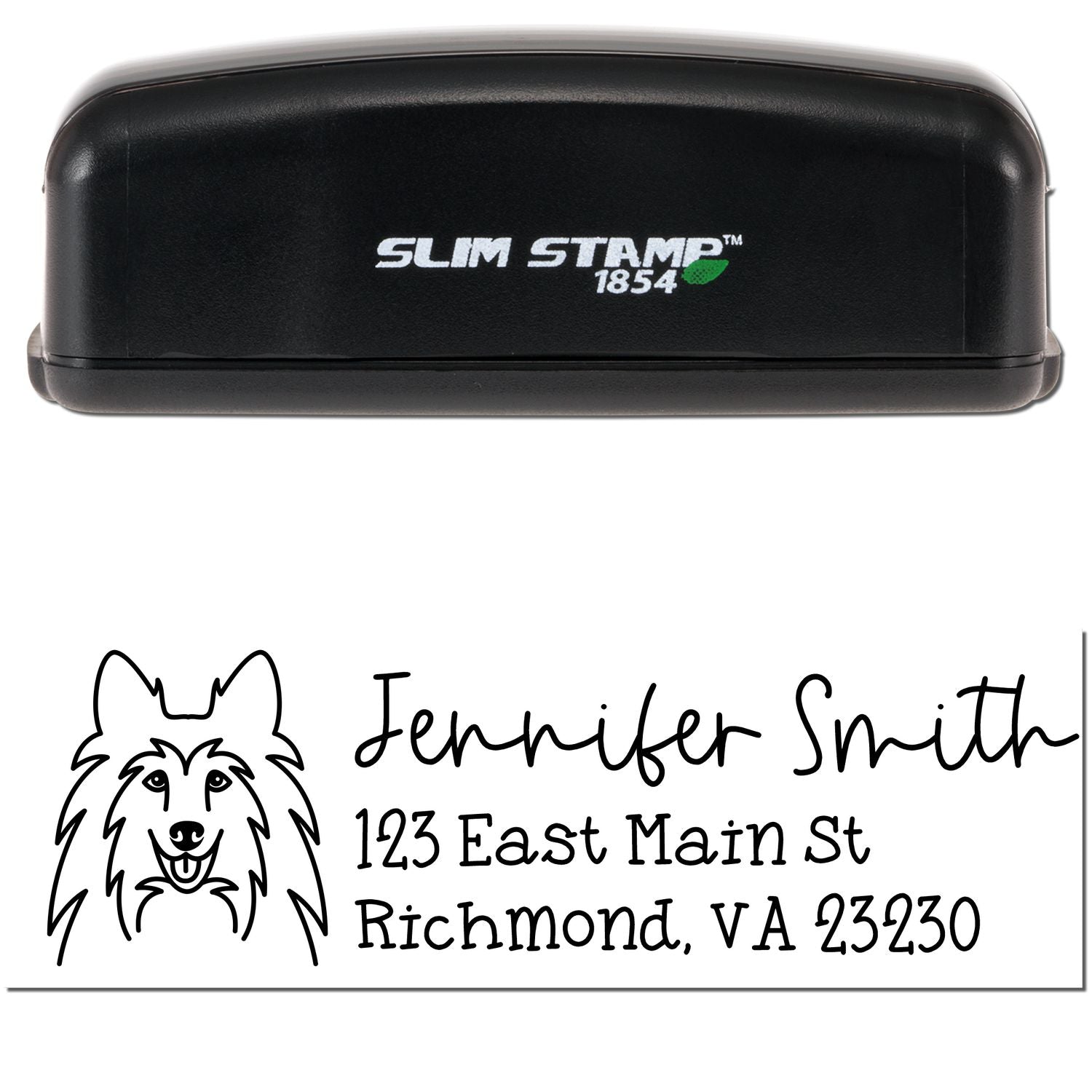 Slim Customized Address Stamp Shetland Sheepdog Dog Outline