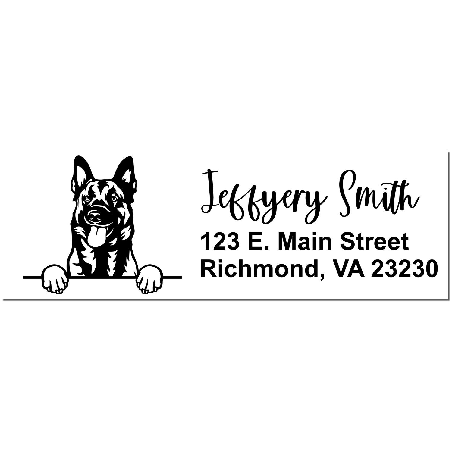 Peeking Belgian Malinois Name and Address Rubber Stamp