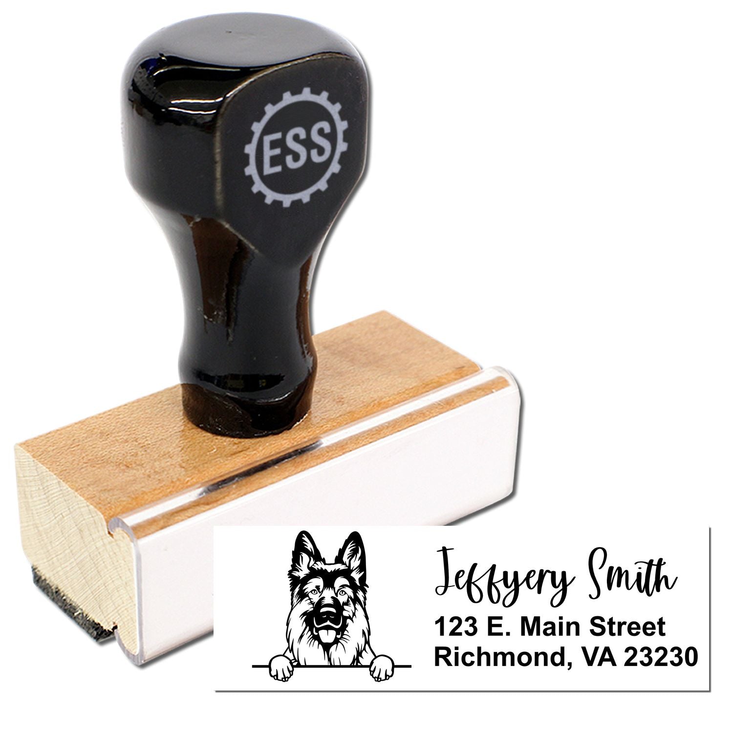 Peeking German Shepherd Name and Address Rubber Stamp