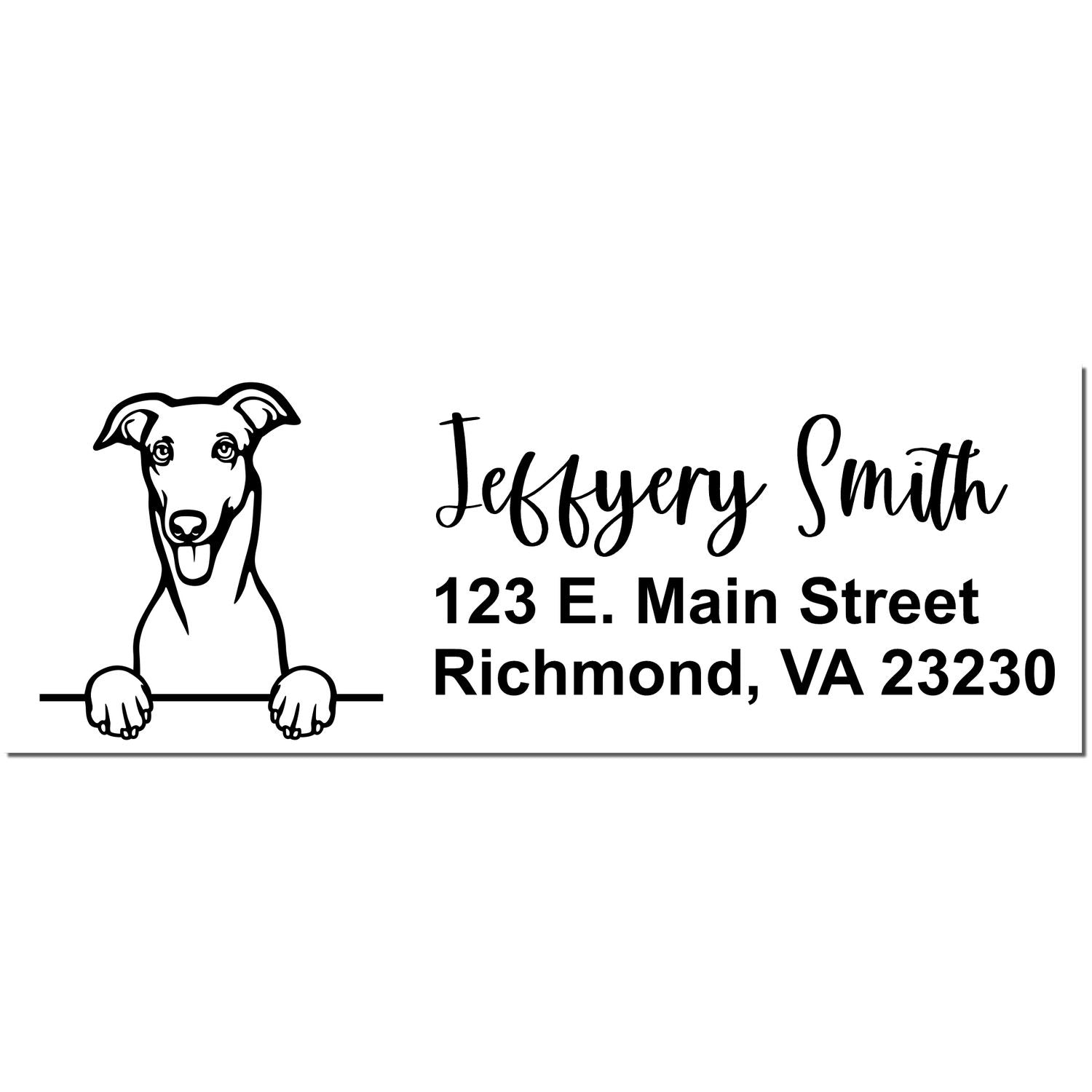 Peeking Greyhound Name and Address Rubber Stamp