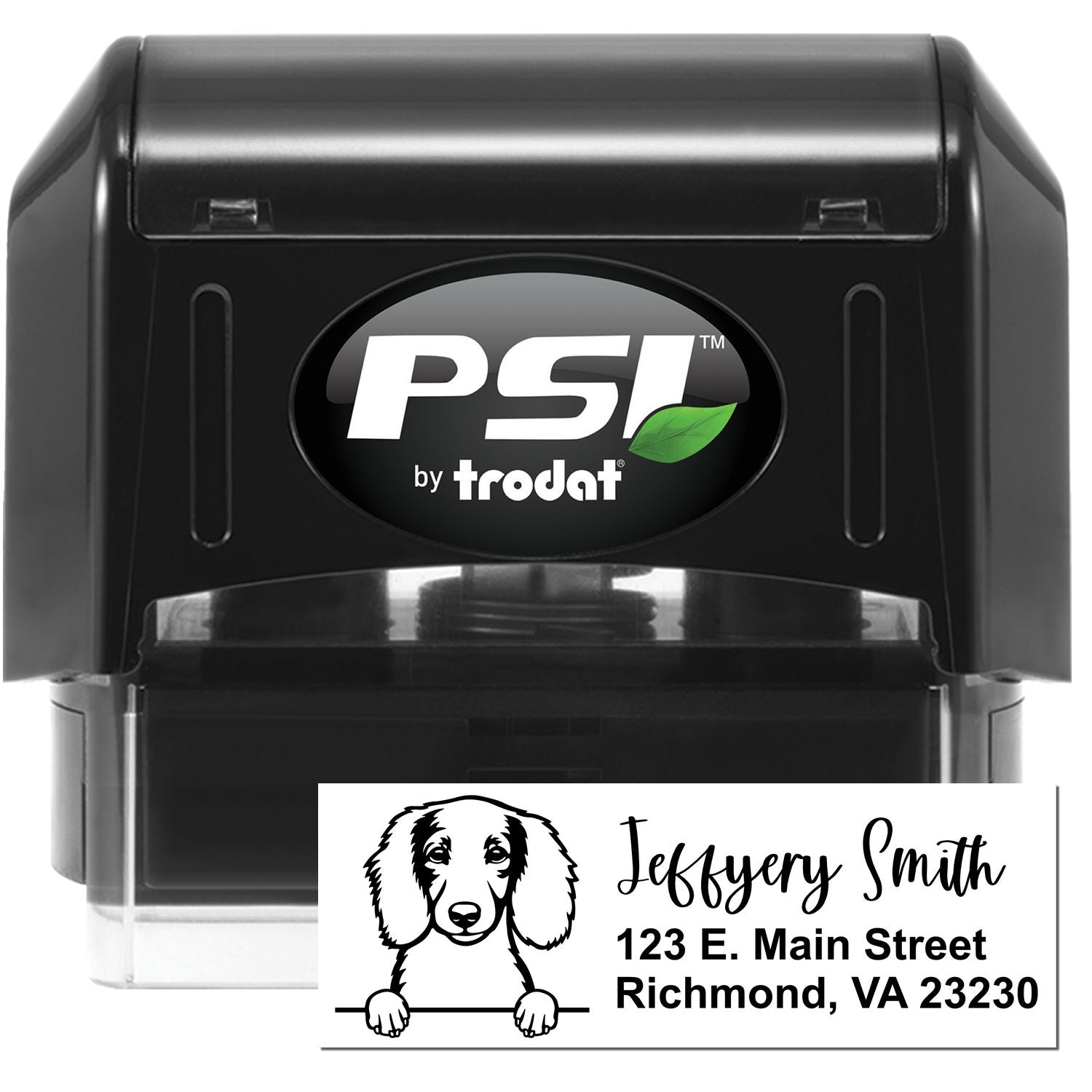 Pre-Inked Longhaired Dachshund Dog Personalized Address Stamp