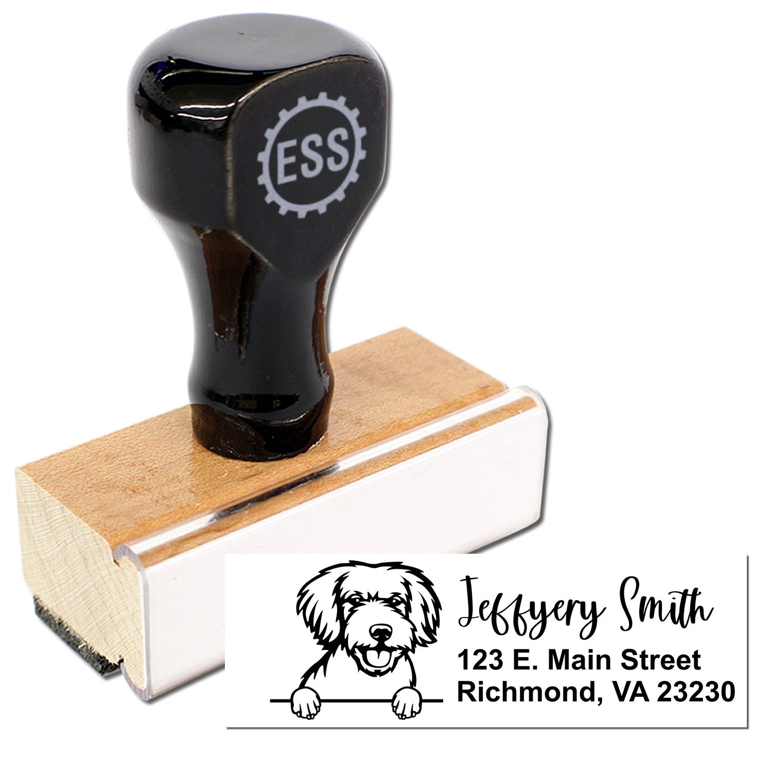 Peeking Miniature Golden Doodle Name and Address Rubber Stamp