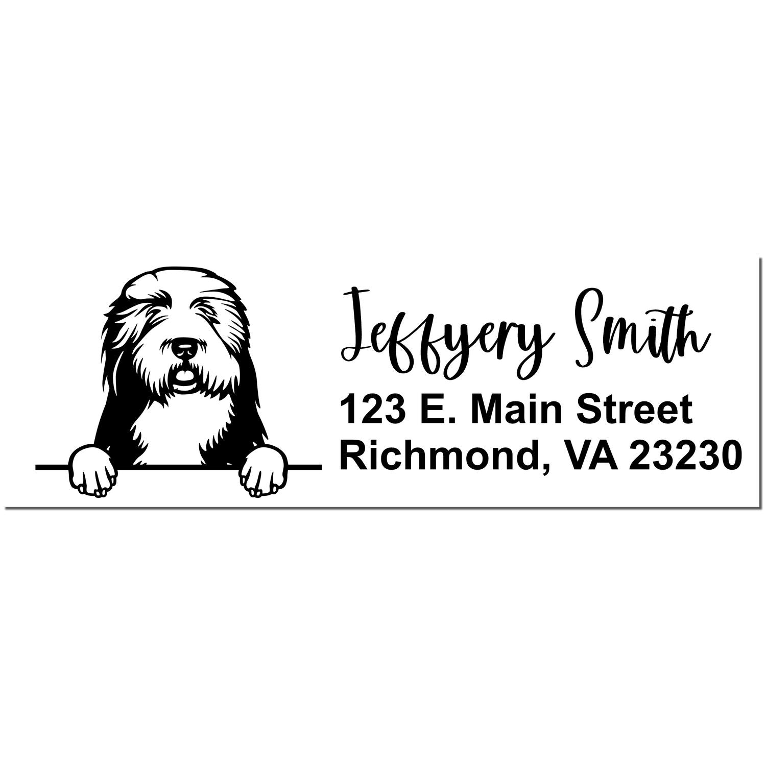 Peeking Old English Sheepdogs Name and Address Rubber Stamp