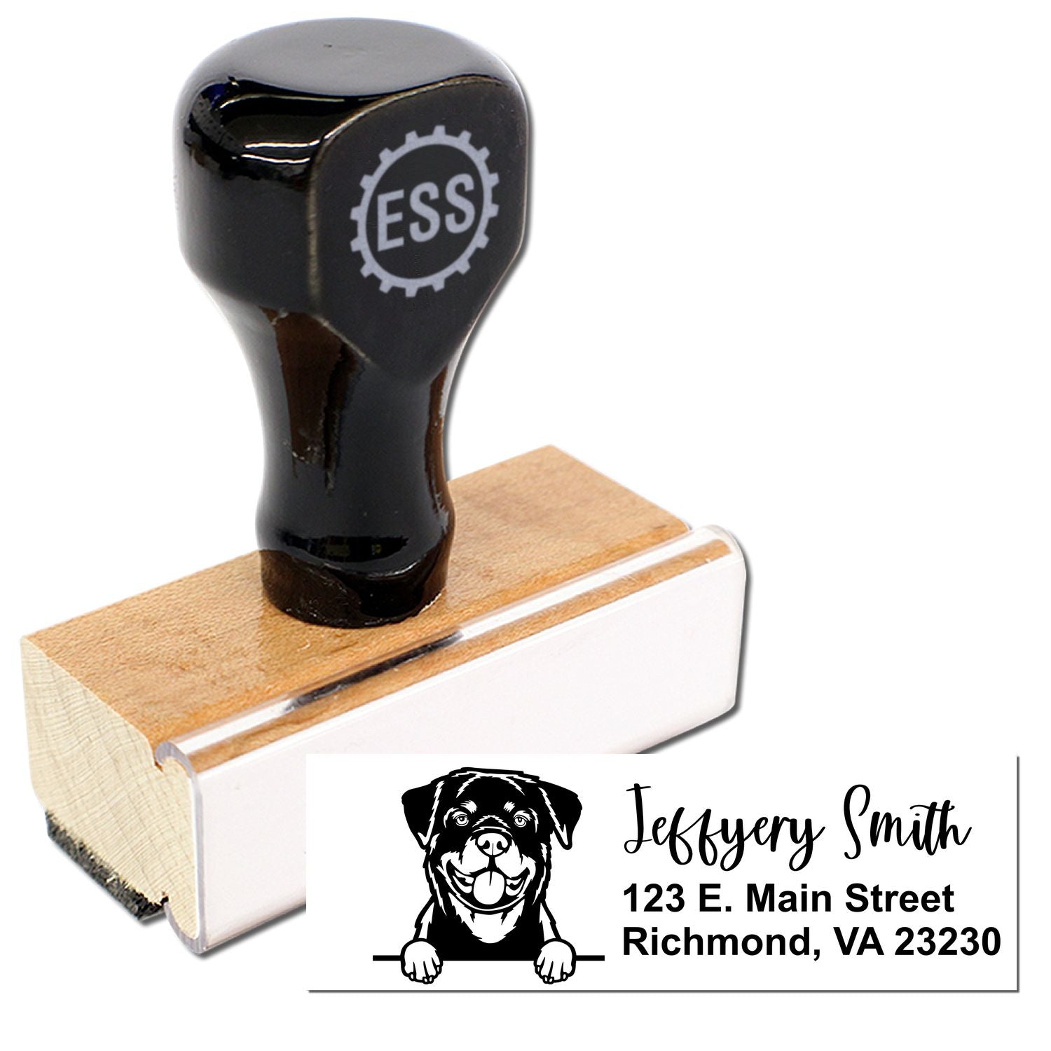 Peeking Rottweiler Name and Address Rubber Stamp