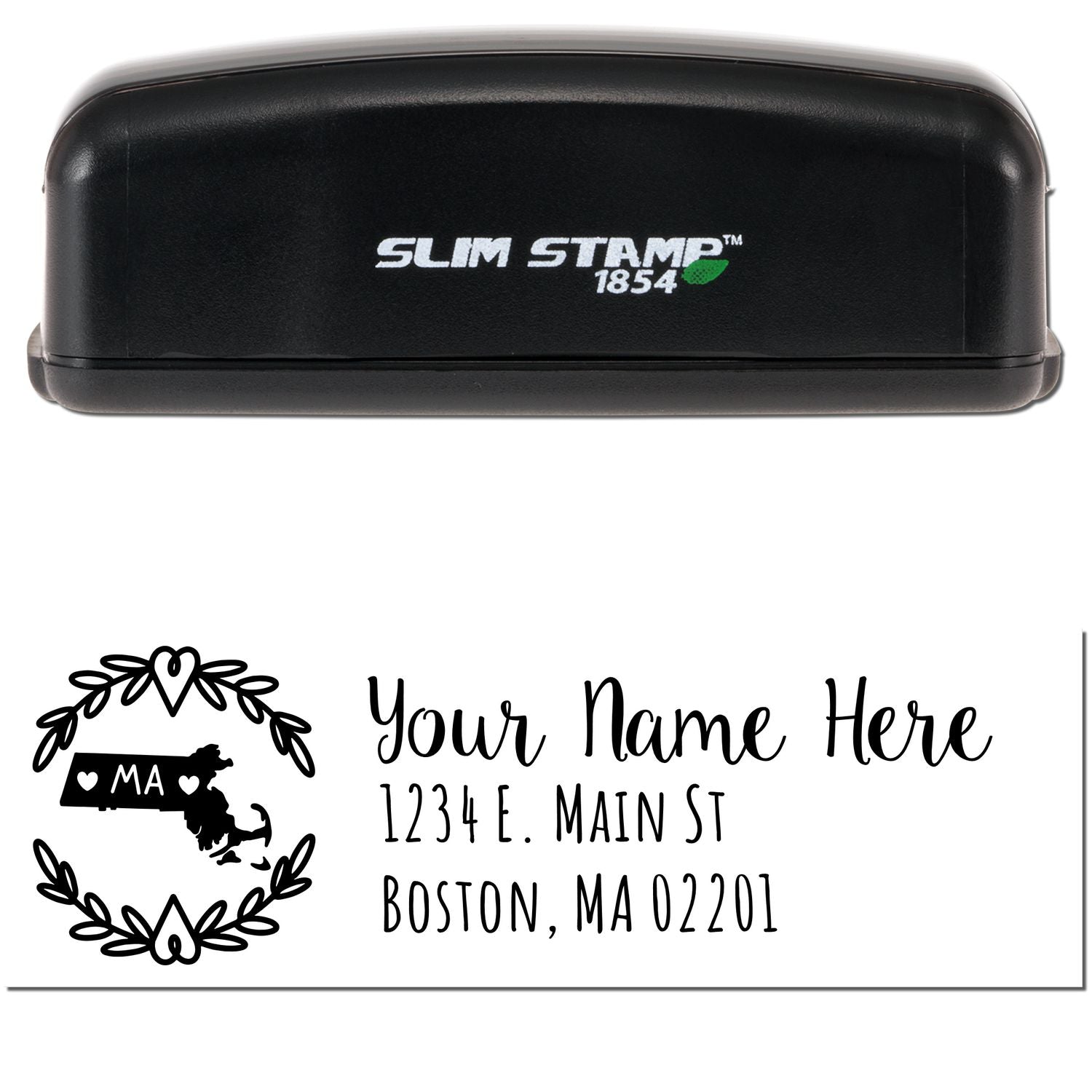 Slim Massachusetts Personalized Pre-Inked Address Stamp - Engineer Seal Stamps