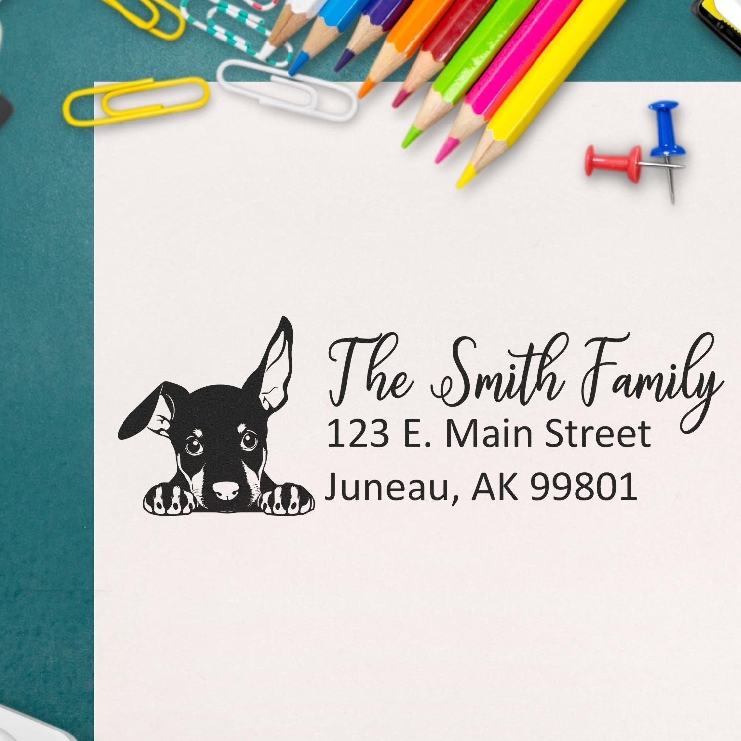 Slim Doberman Pinscher Dog Mail Address Stamp