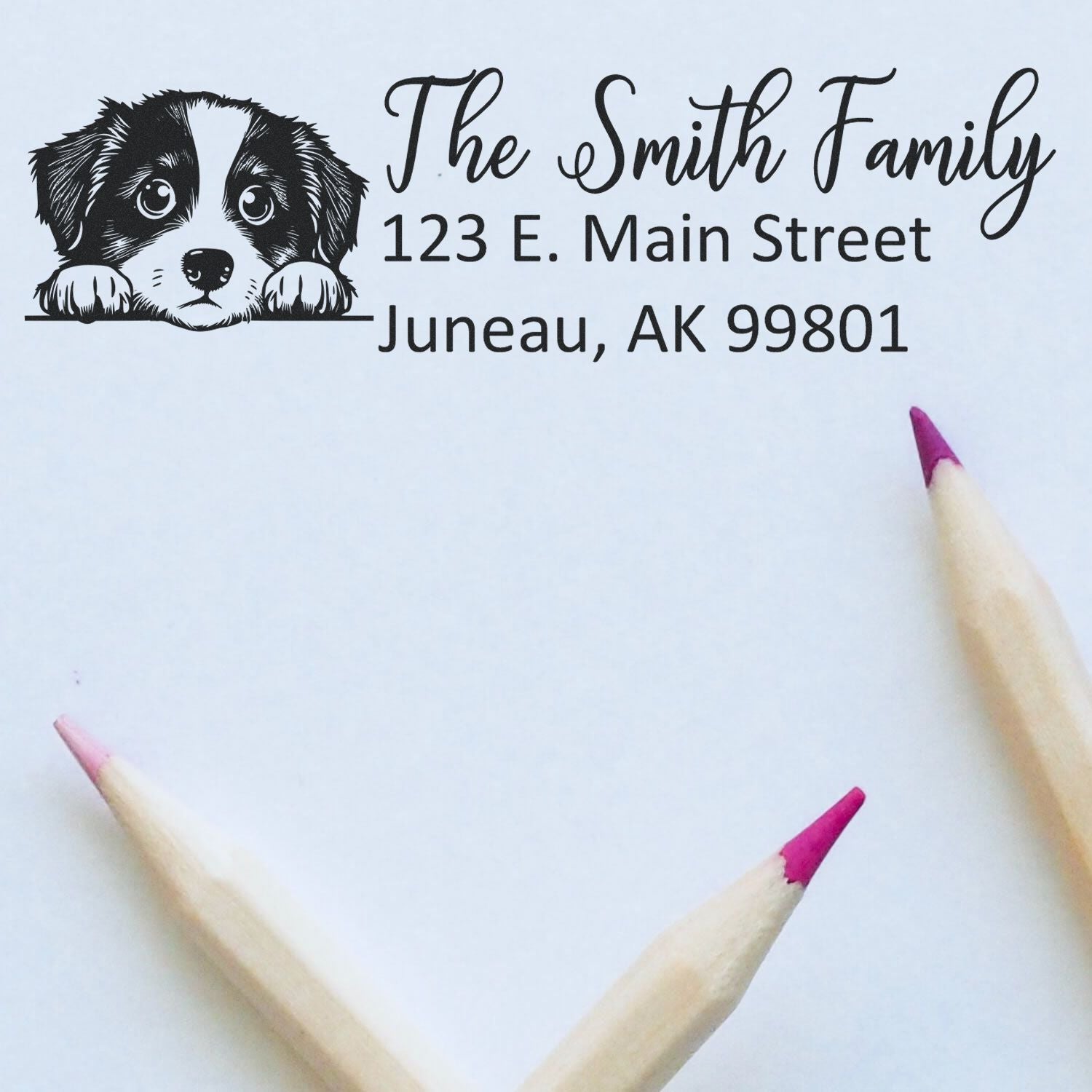 Slim Miniature American Shepherd Dog Mail Address Stamp