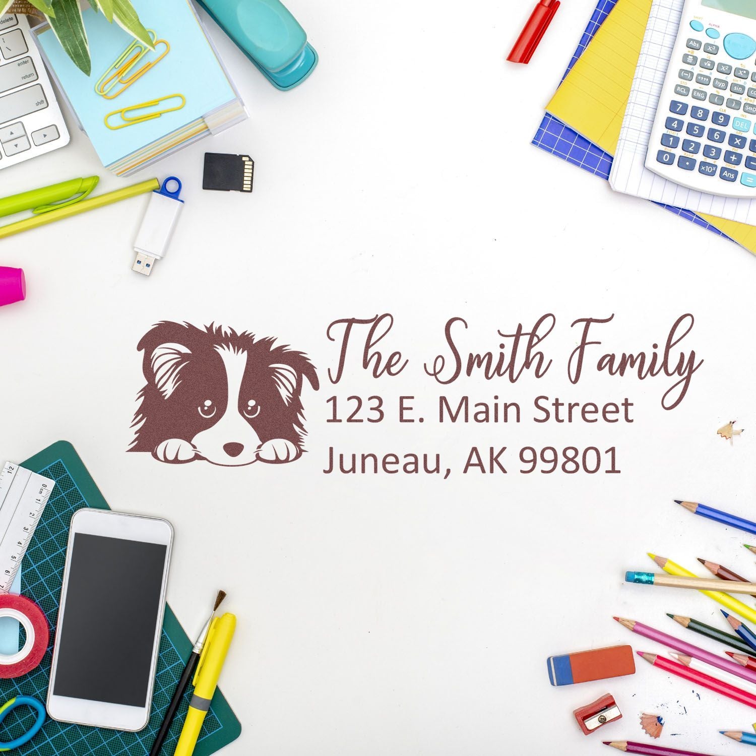 Slim Shetland Sheepdog Dog Mail Address Stamp - Engineer Seal Stamps