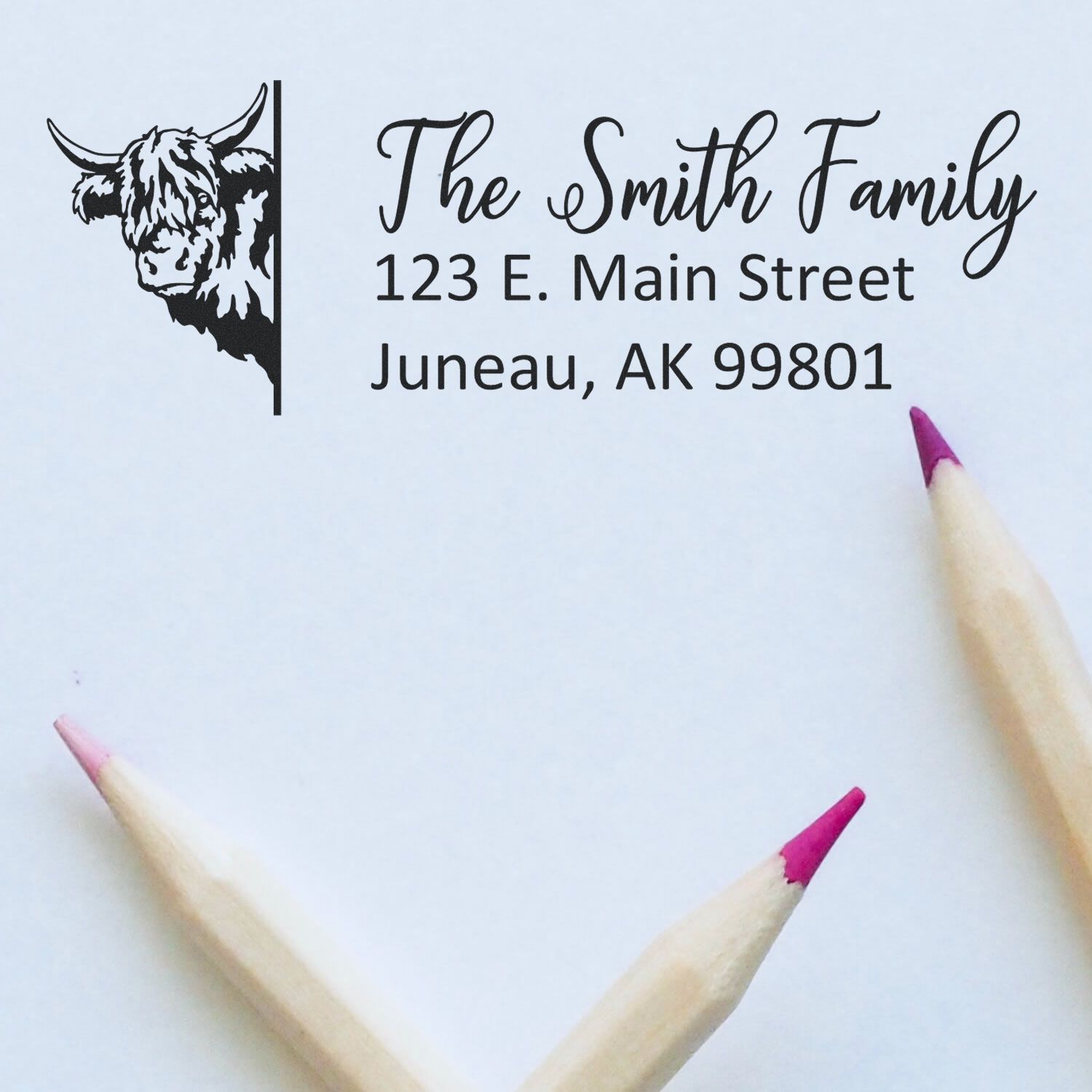 Personalized Highland Cow Pre-Inked Address Stamp for Envelopes