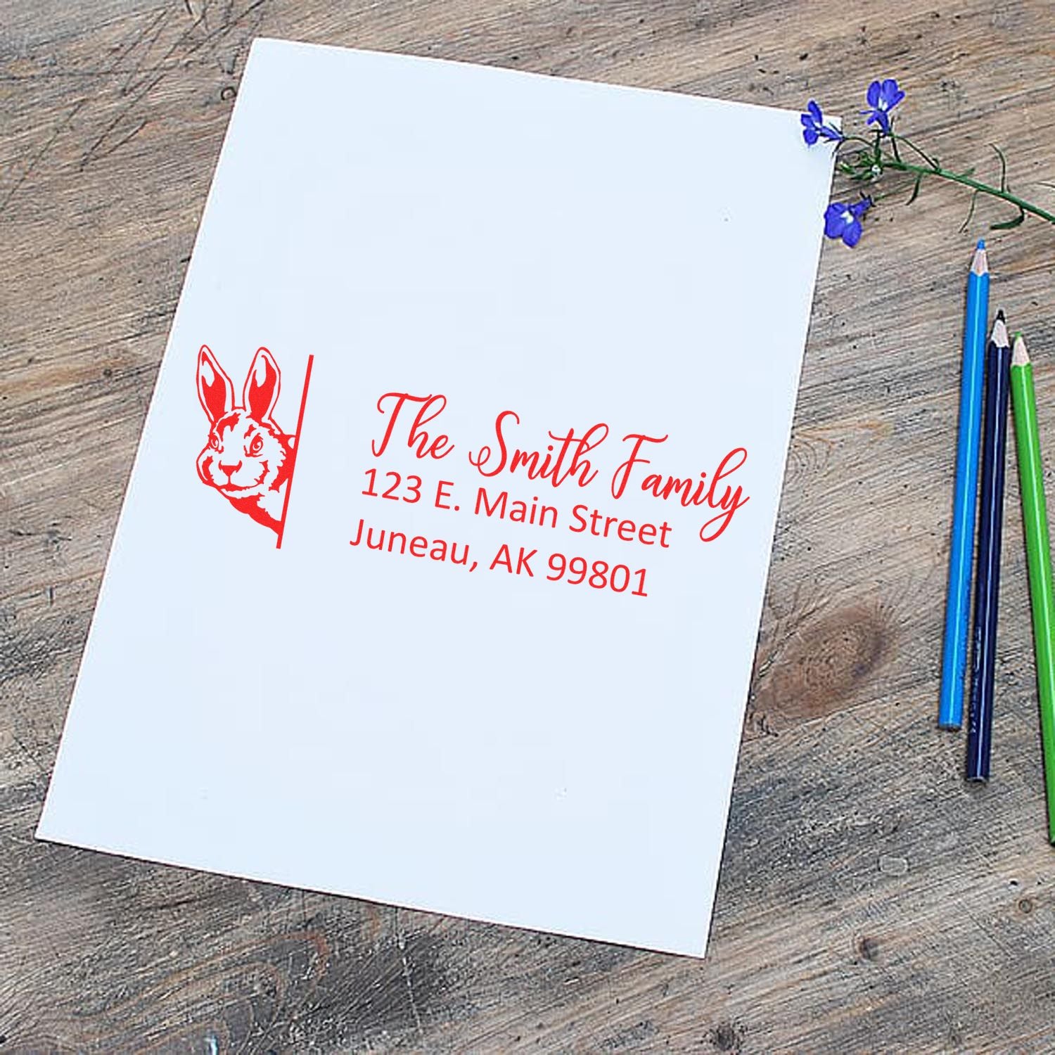 Personalized Rabbit Pre-Inked Address Stamp for Envelopes