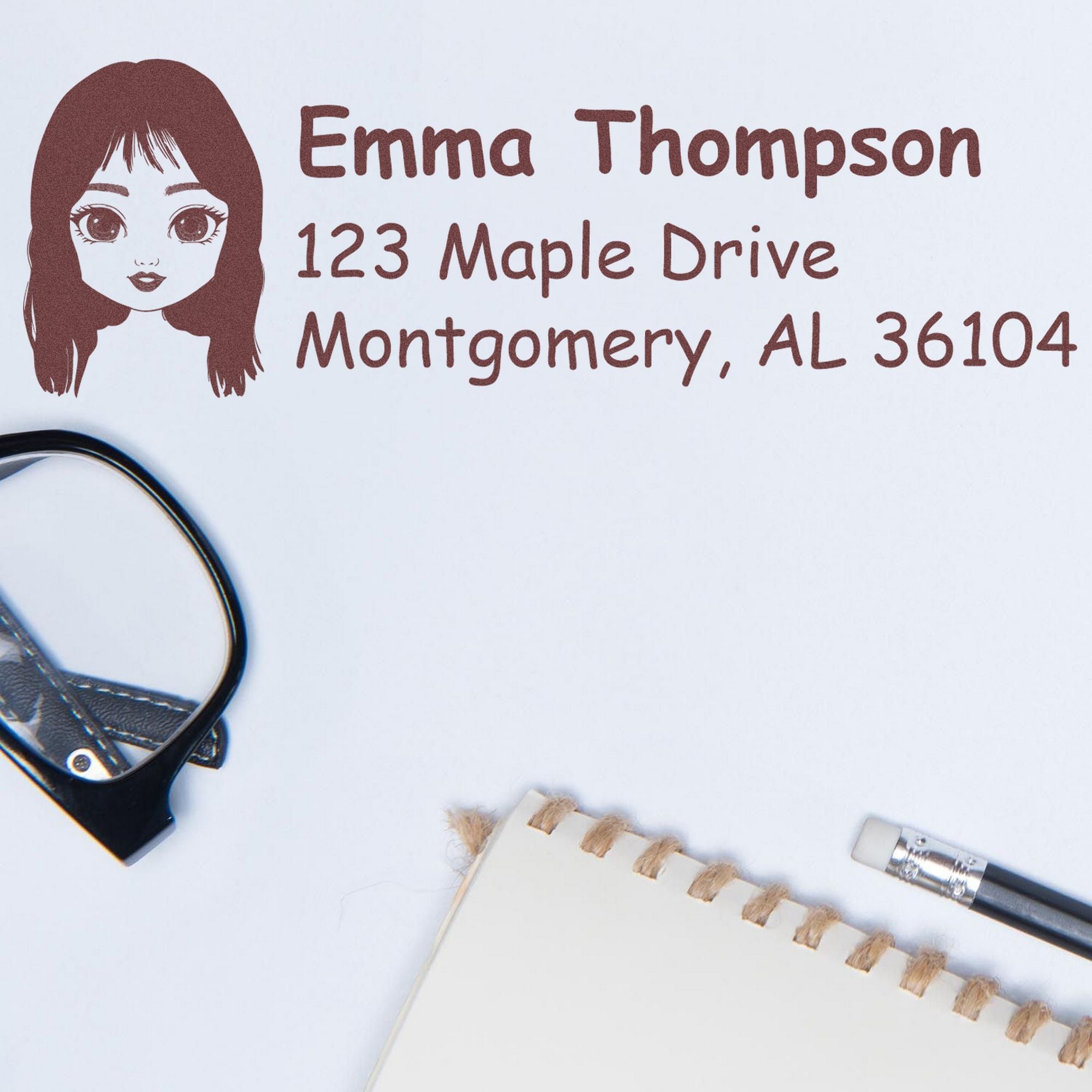 Wood Handle Ms Emma Bitmoji Address Stamp