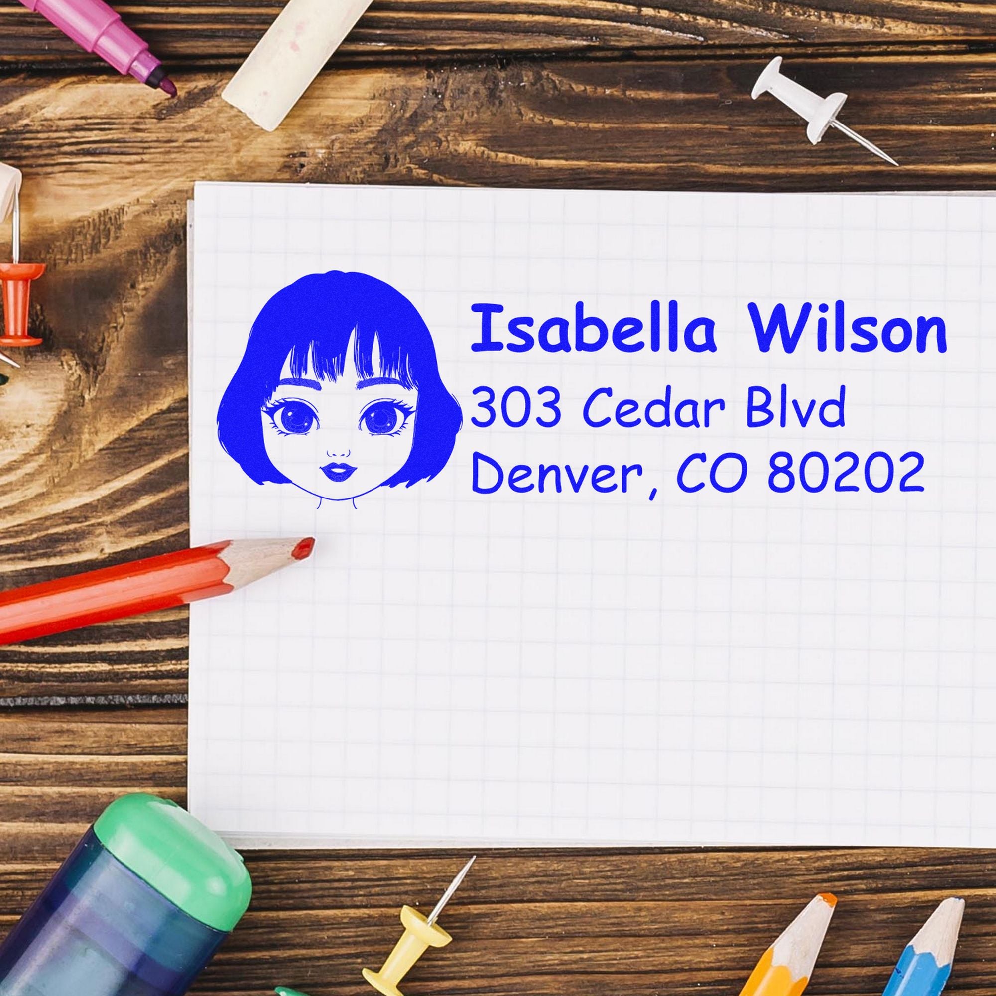 Ms Isabella Bitmoji Customized Address Stamp Pre-Inked