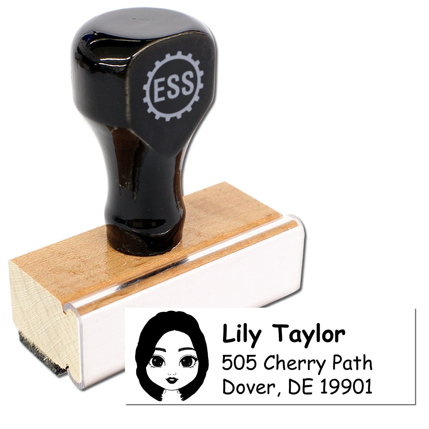 Wood Handle Ms Lily Bitmoji Address Stamp