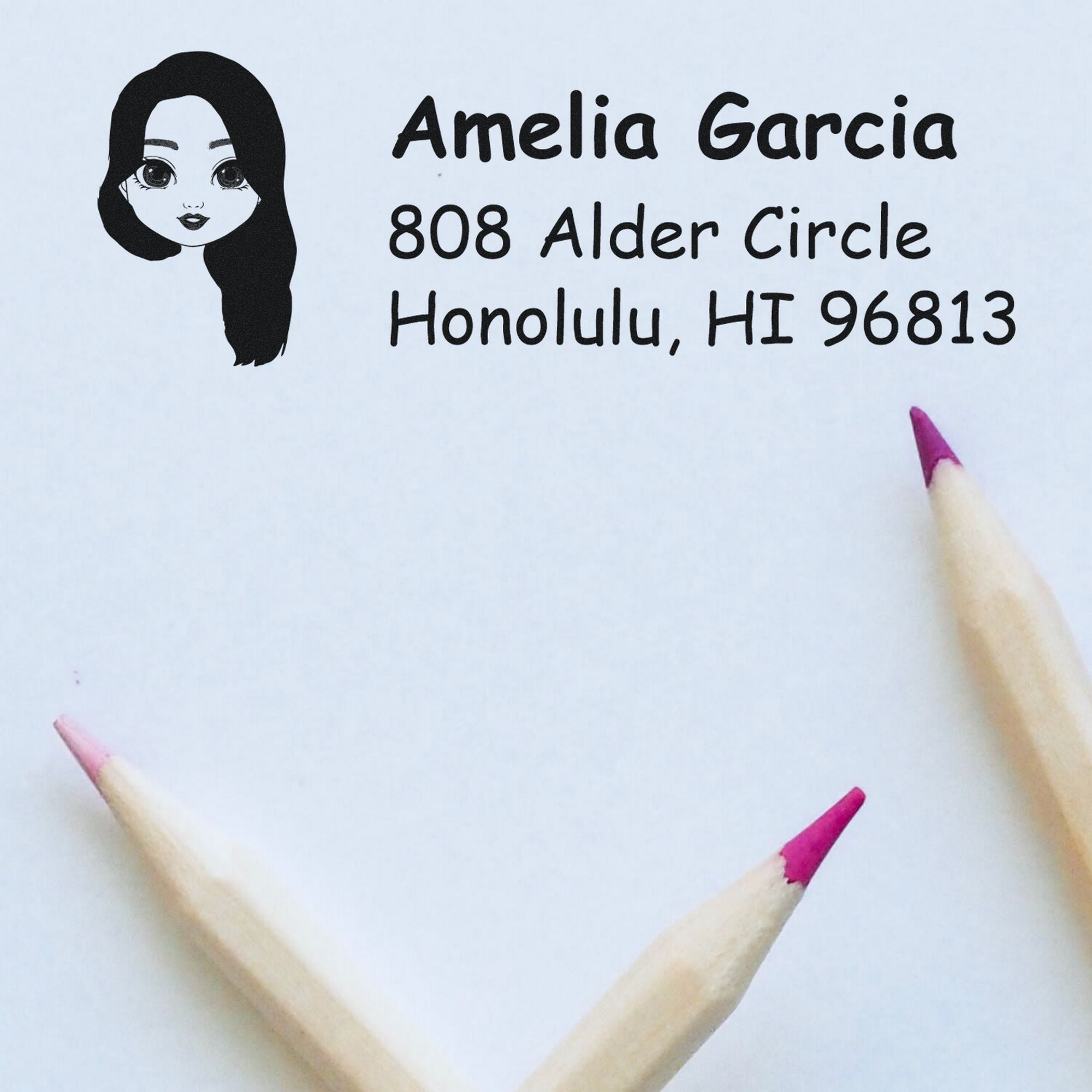 Wood Handle Ms Amelia Bitmoji Address Stamp