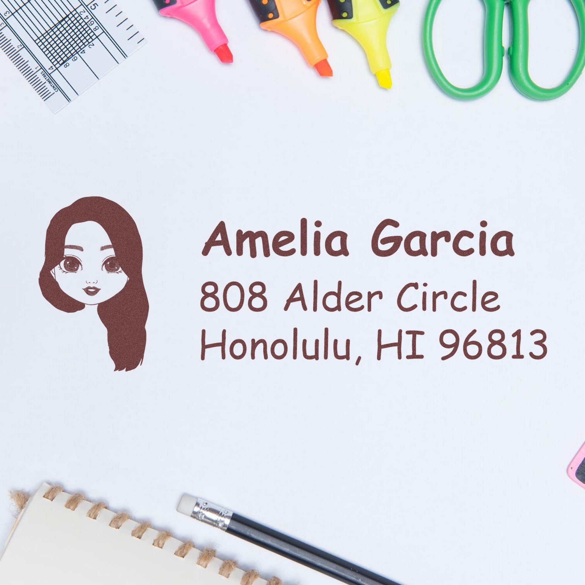 Ms Amelia Bitmoji Pre-Inked Address Stamp for House