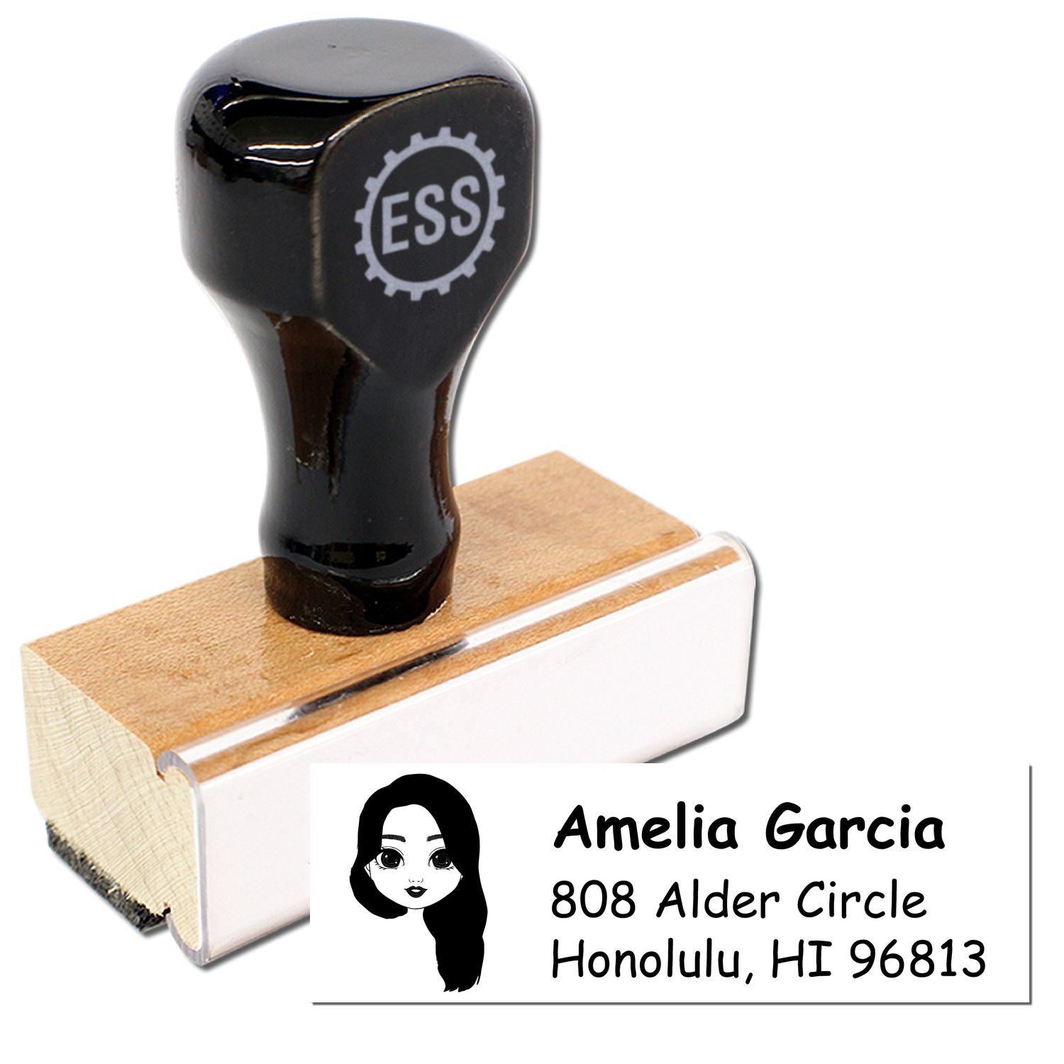 Wood Handle Ms Amelia Bitmoji Address Stamp