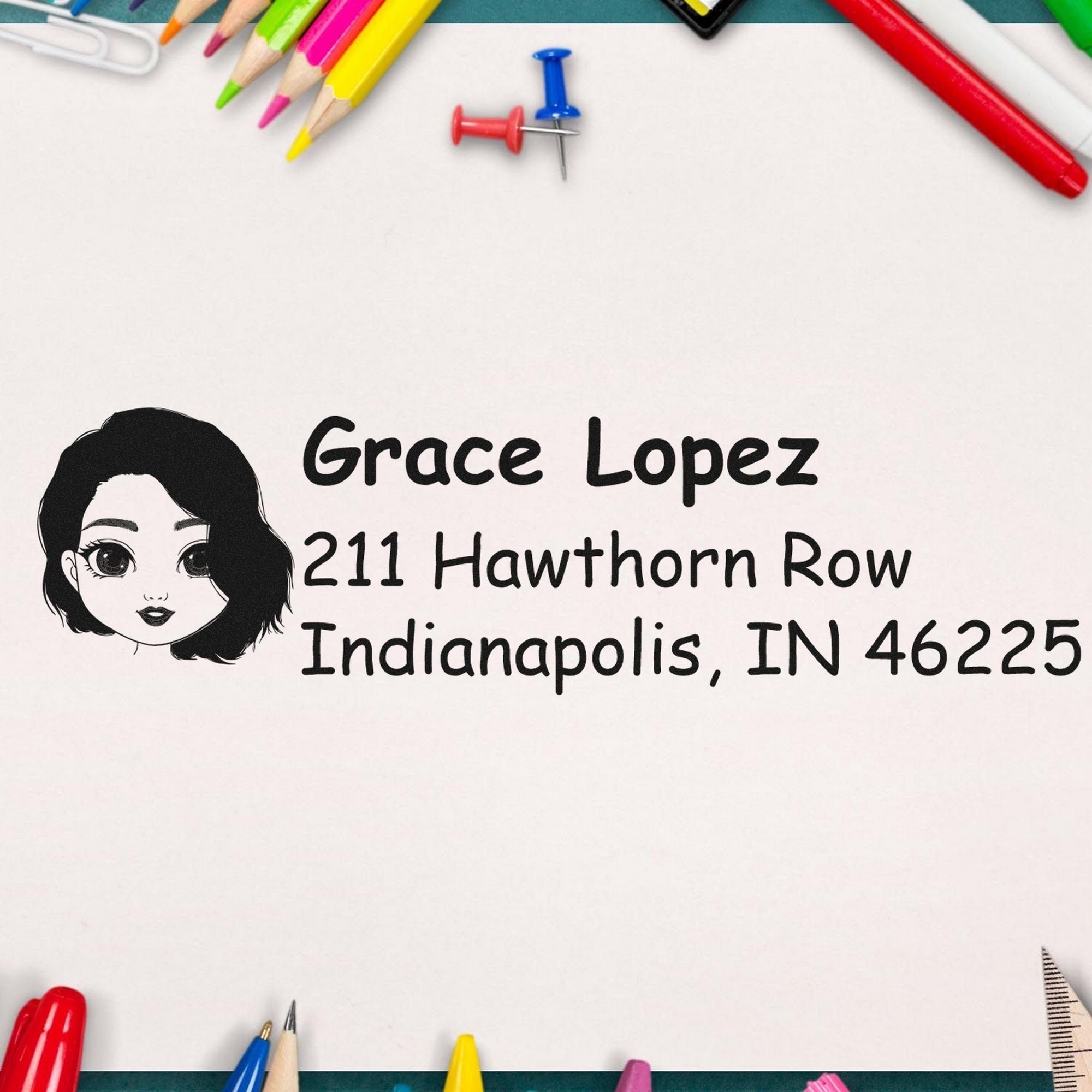 Wood Handle Ms Grace Bitmoji Address Stamp