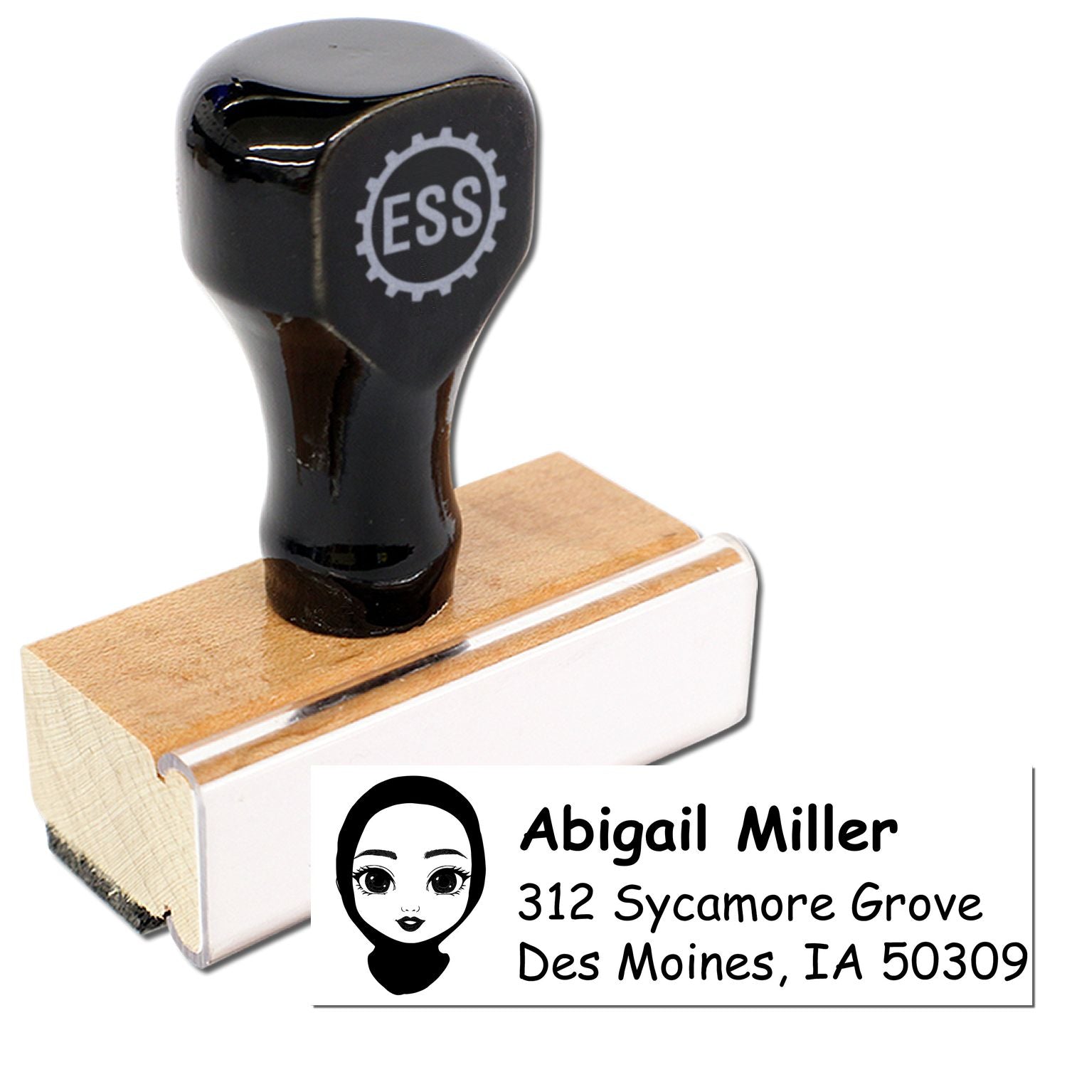 Wood Handle Ms Abigail Bitmoji Address Stamp