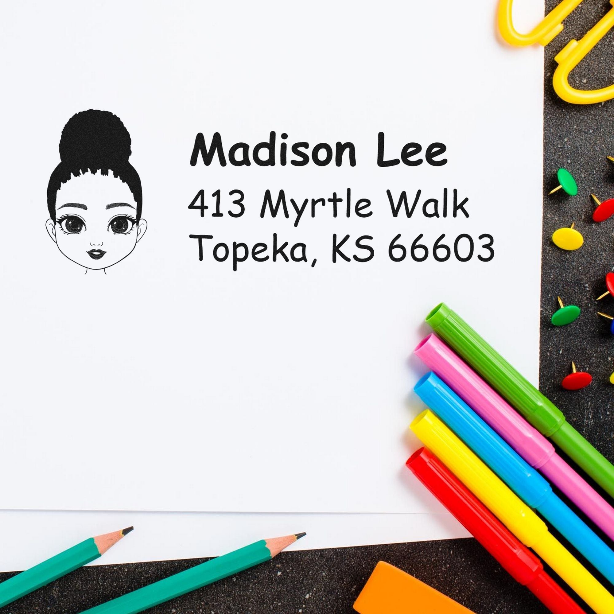 Wood Handle Ms Madison Bitmoji Address Stamp