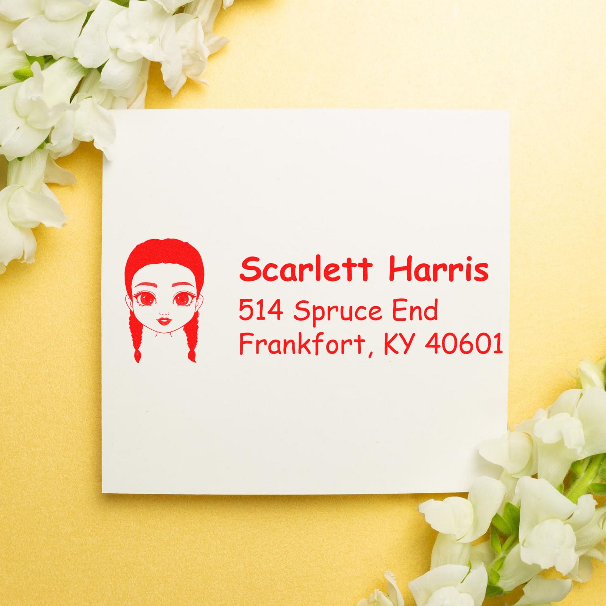 Wood Handle Ms Scarlett Bitmoji Address Stamp