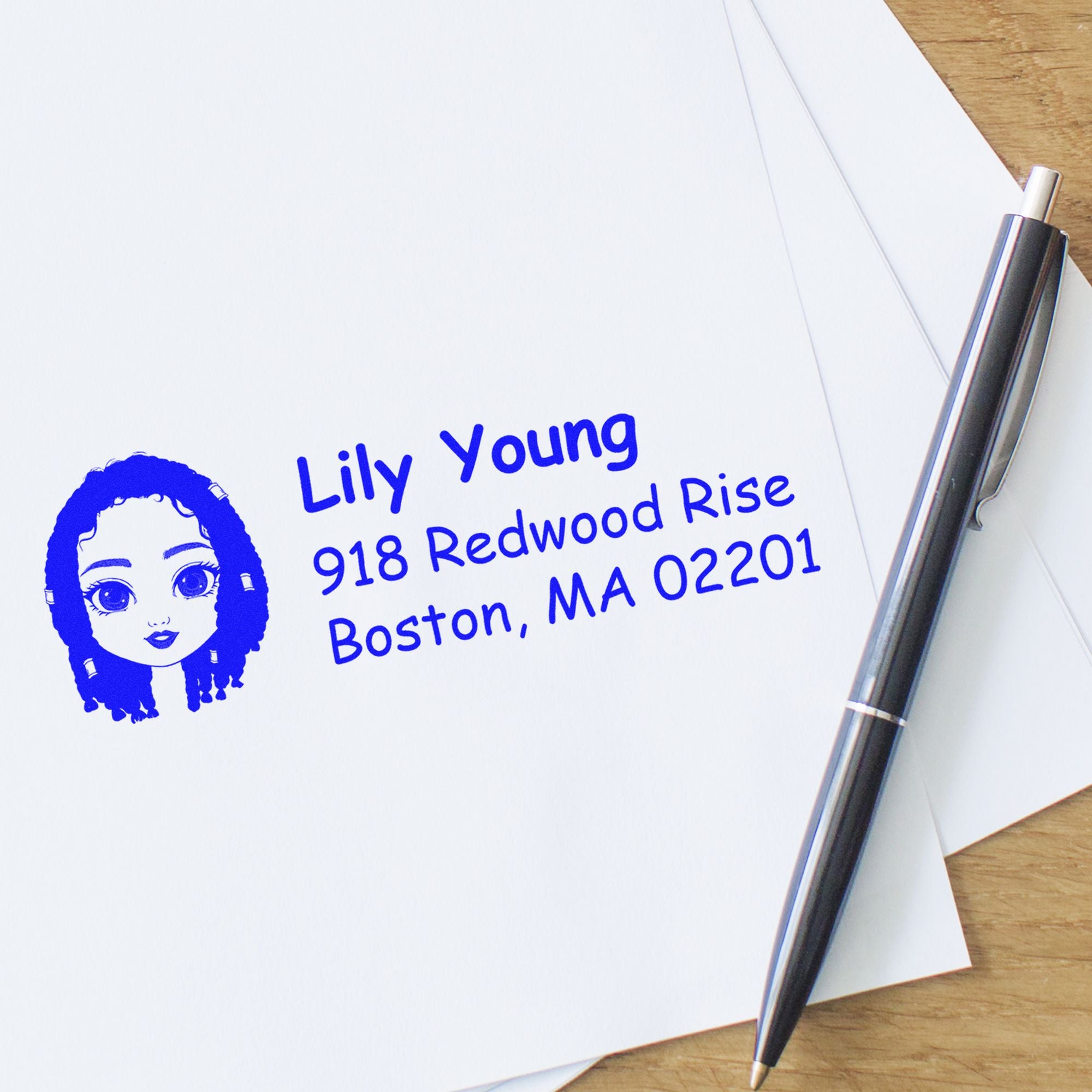 Wood Handle Ms Lily Bitmoji Address Stamp