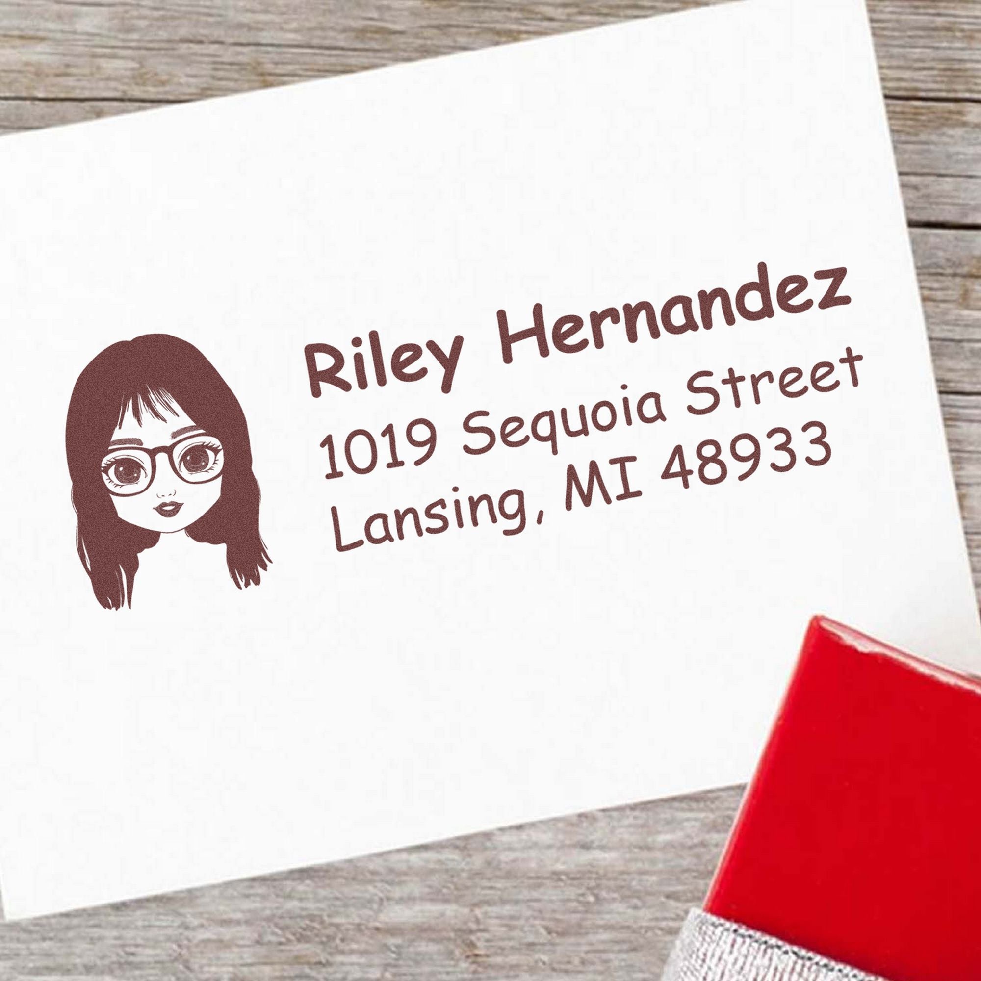 Wood Handle Ms Riley Bitmoji Address Stamp