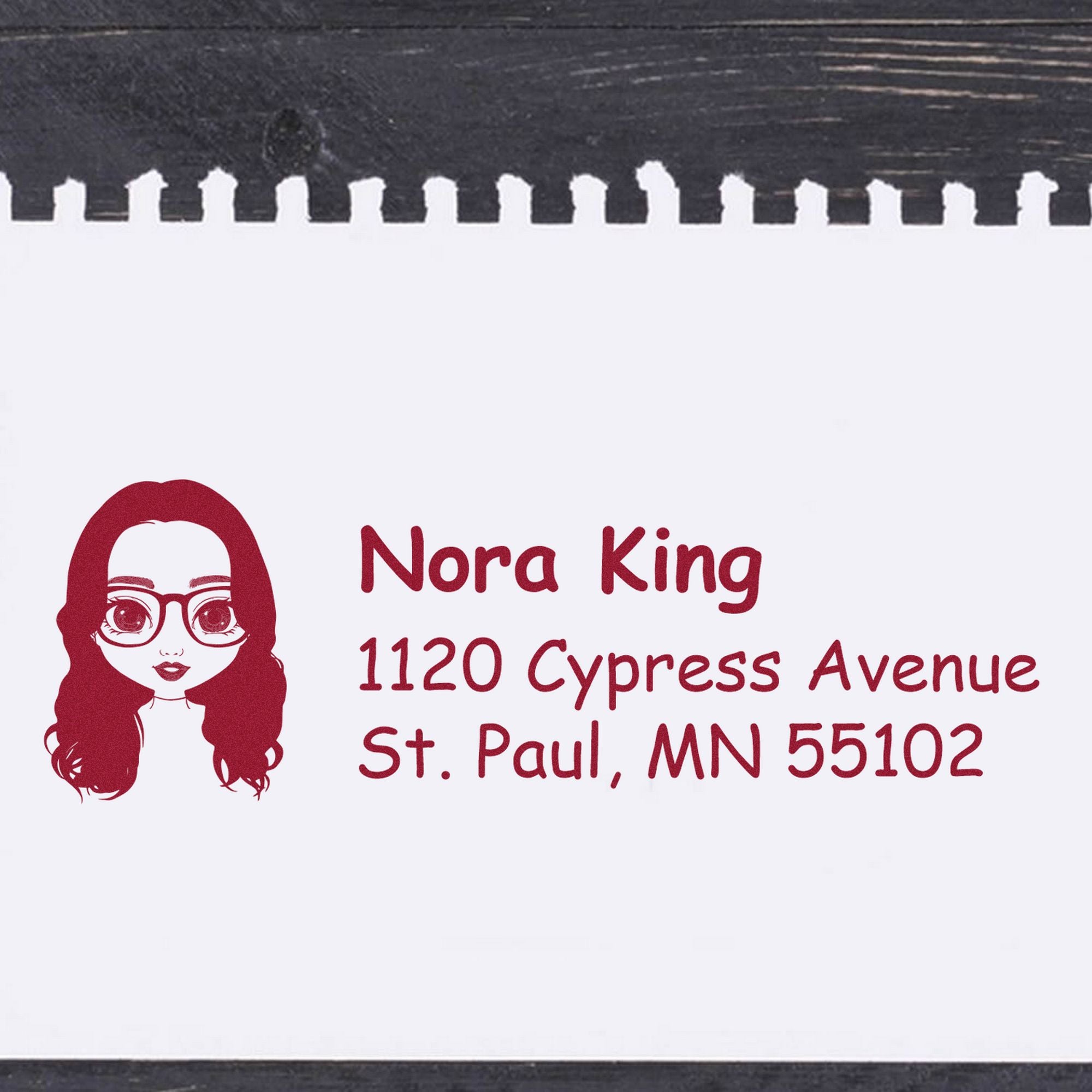 Wood Handle Ms Nora Bitmoji Address Stamp