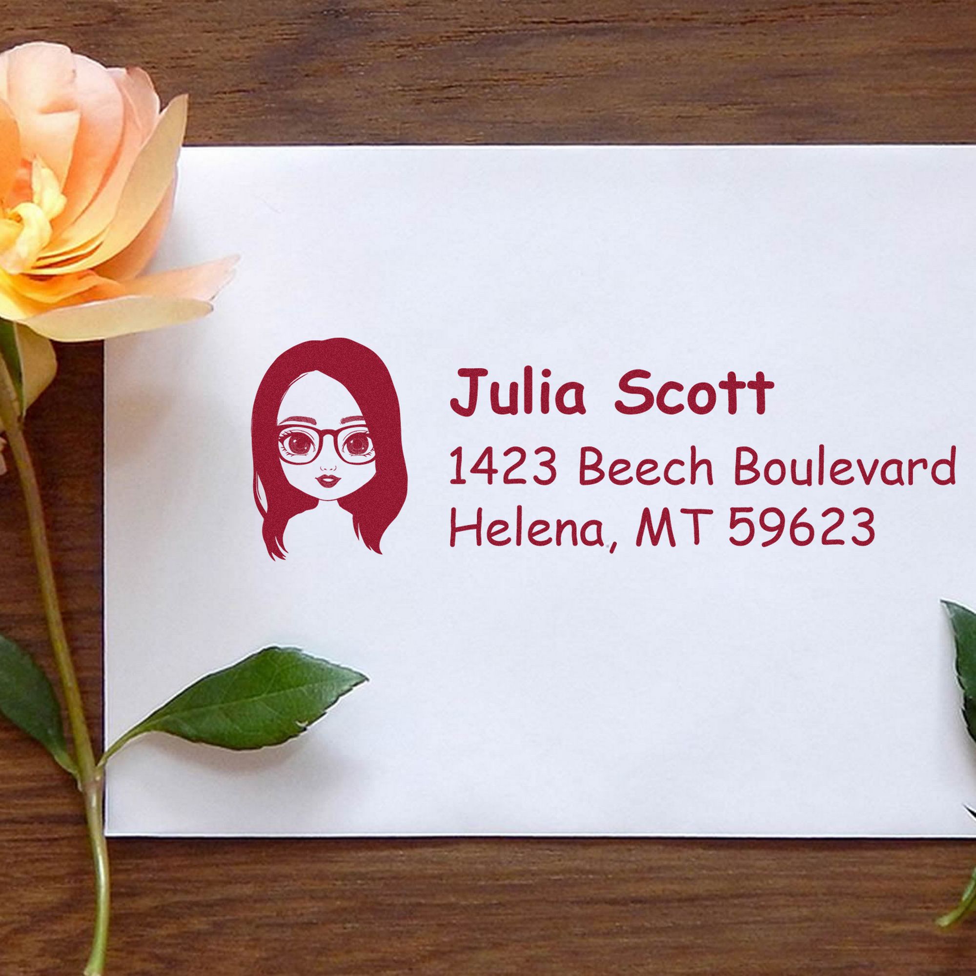 Wood Handle Ms Julia Bitmoji Address Stamp