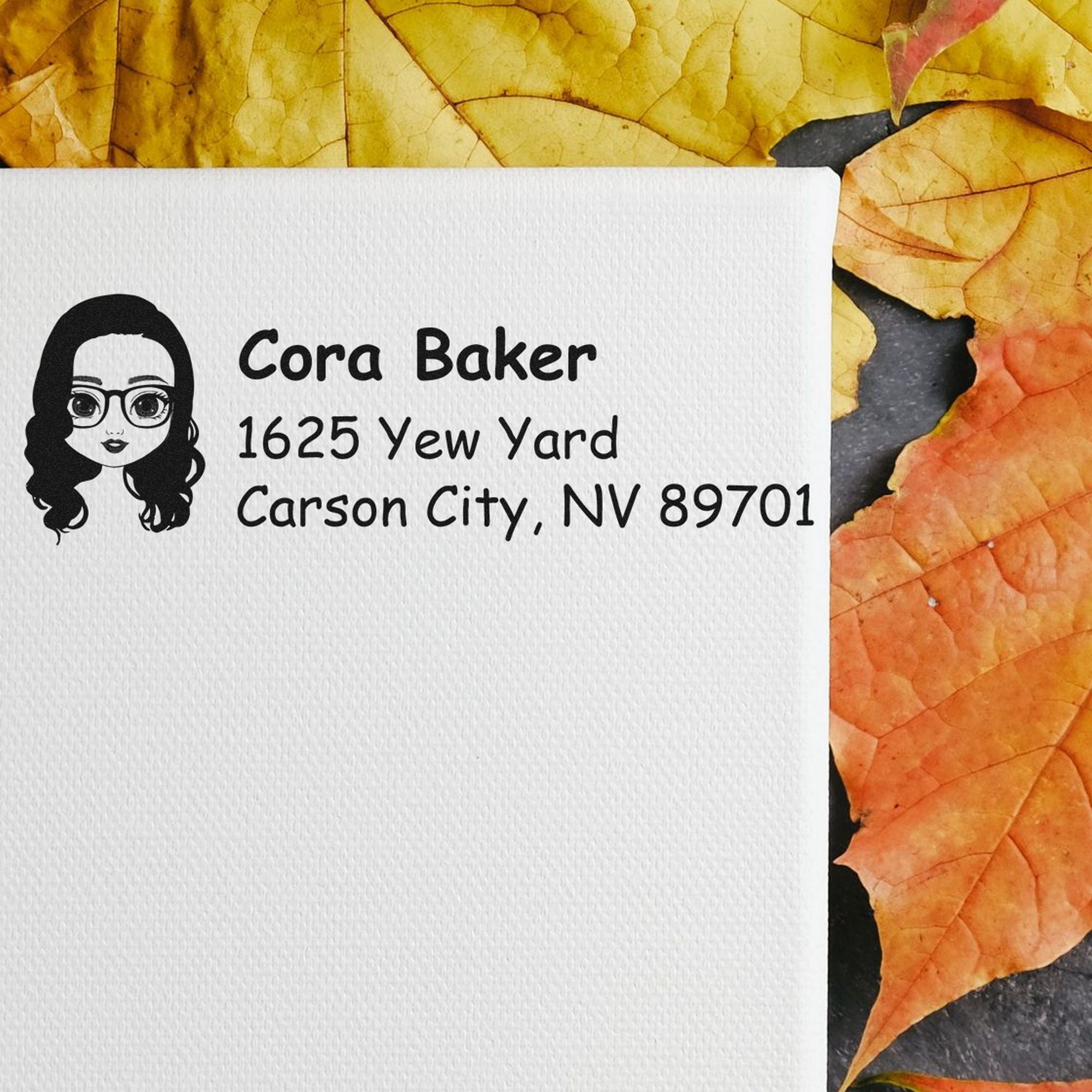 Wood Handle Ms Cora Bitmoji Address Stamp