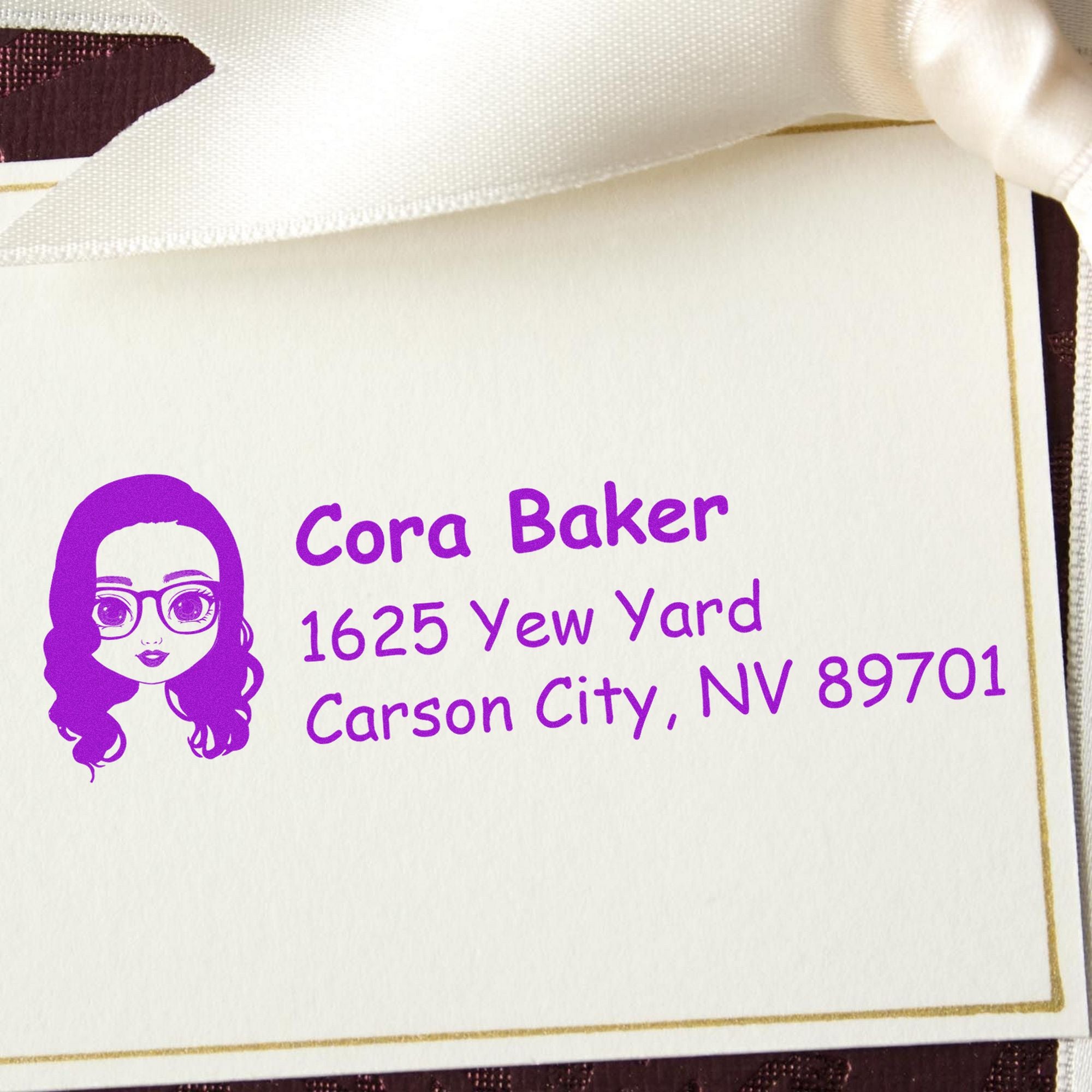 Wood Handle Ms Cora Bitmoji Address Stamp